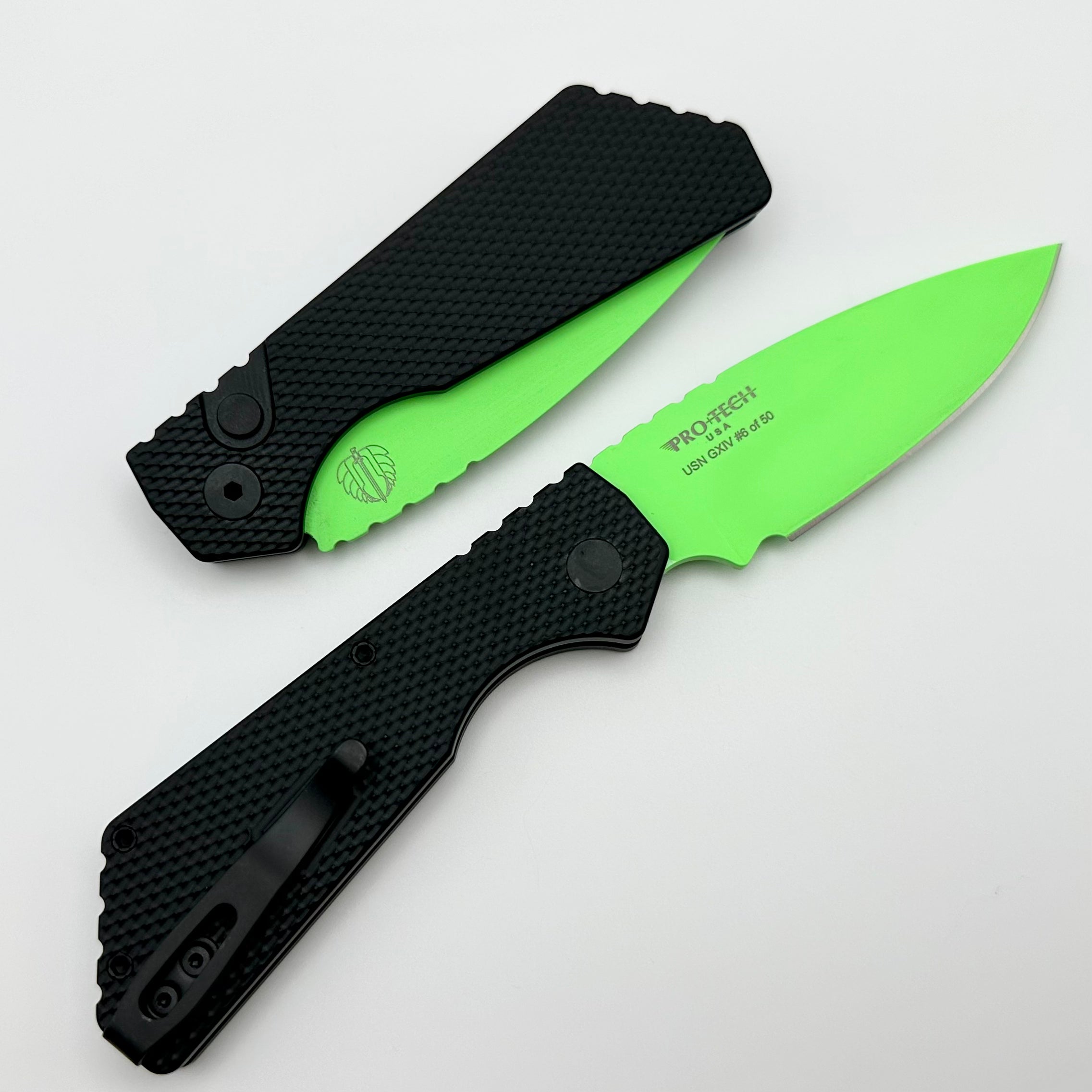 Pro-Tech PT Plus USN GXIV Tactical Knife - Cerakote Green MagnaCut Blade & Black Aluminum Handle