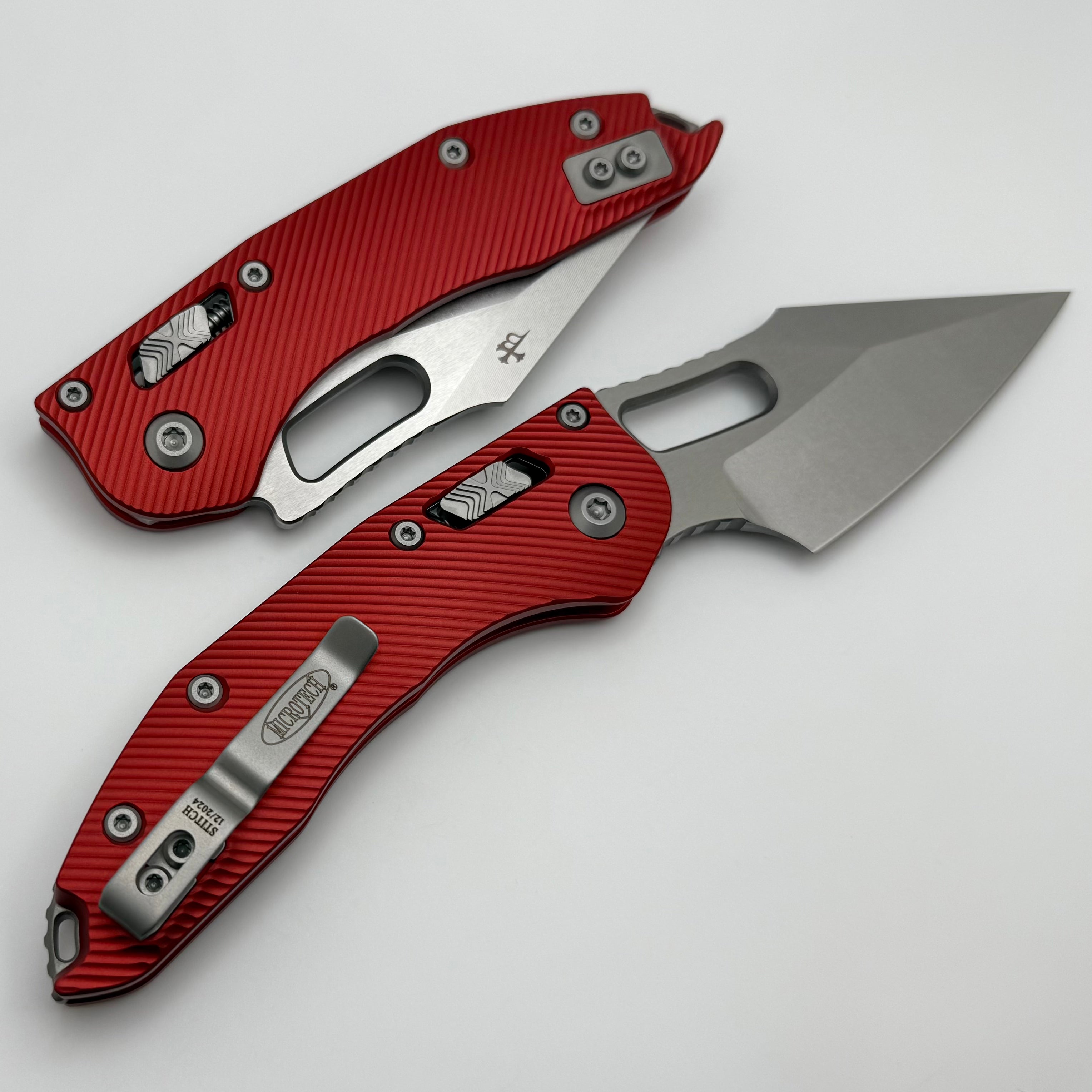 Premium Microtech Stitch RAM LOK Knife - Red Aluminum Fluted Handle & M390MK Blade