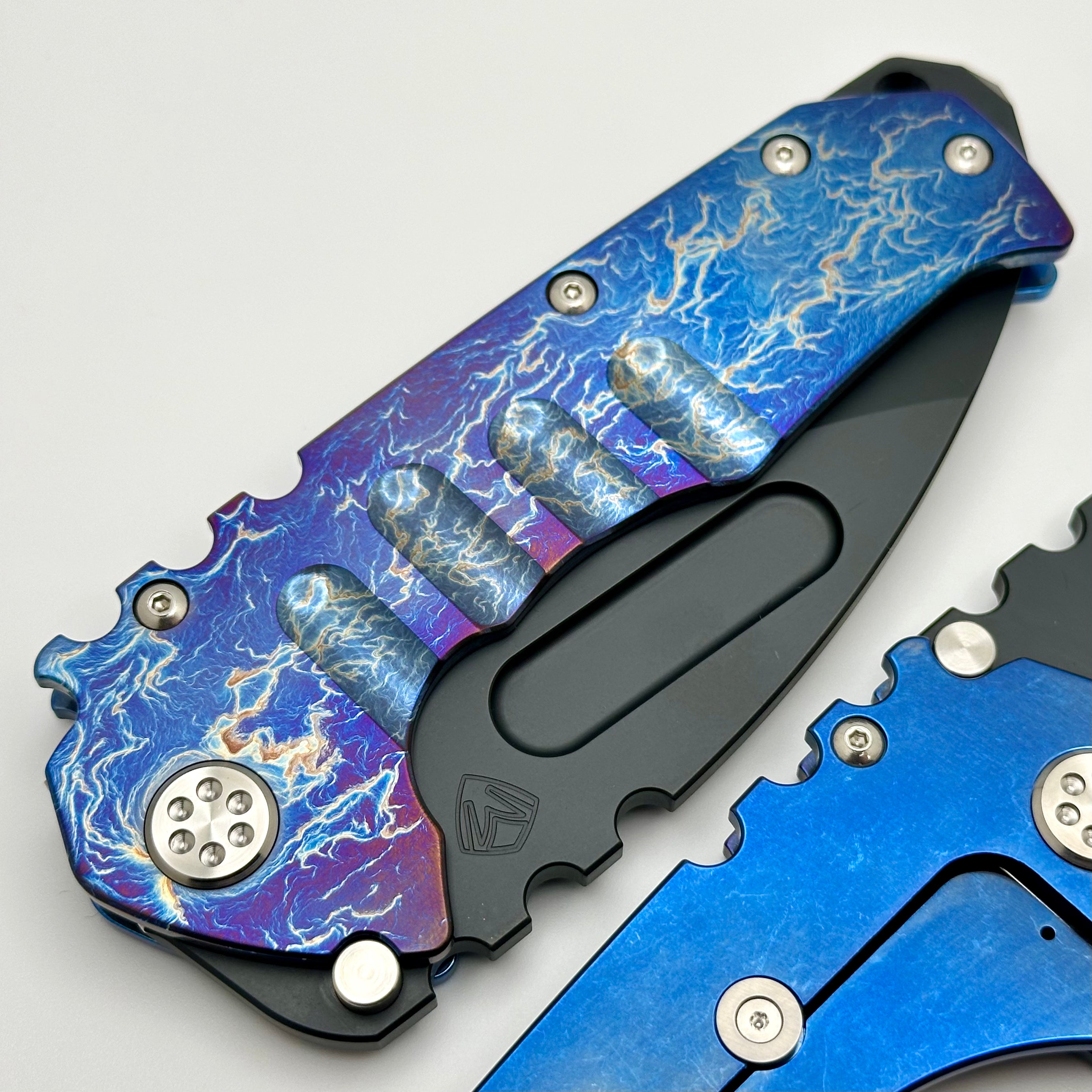 Medford Knife Praetorian T DLC Drop Point - Premium Tactical Blade with Flamed/Blue Handle