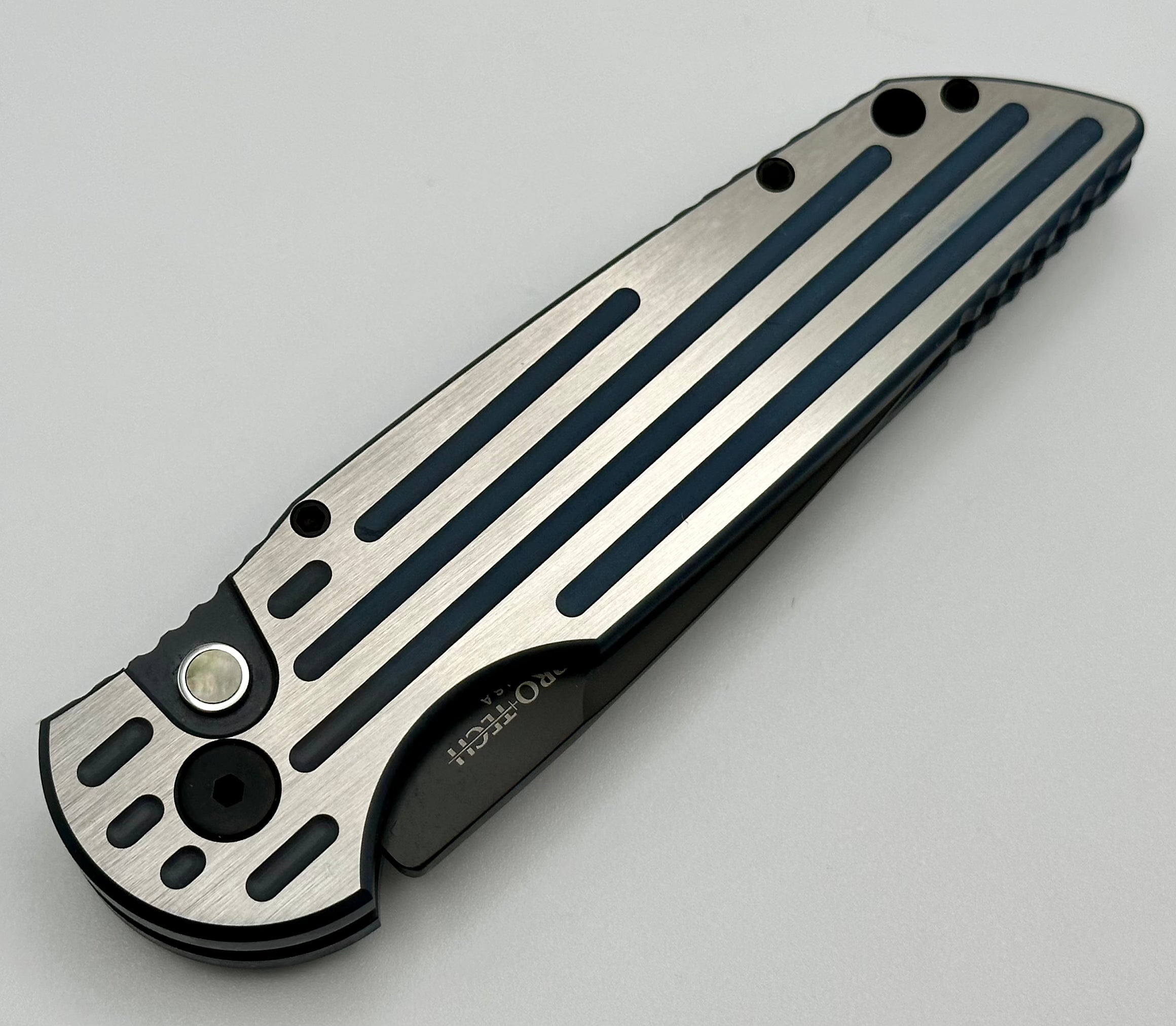 Ultimate Pro-Tech TR-3 Custom Titanium Knife - Two Tone Matte Gray/Blue w/ DLC Blade