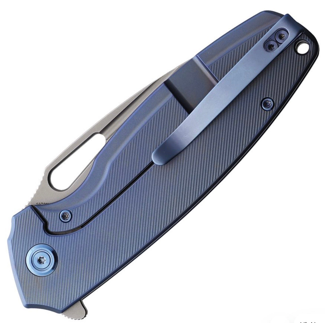 Premium Kubey Tityus Folding Knife - Blue Titanium Handle & 14C28N Blade