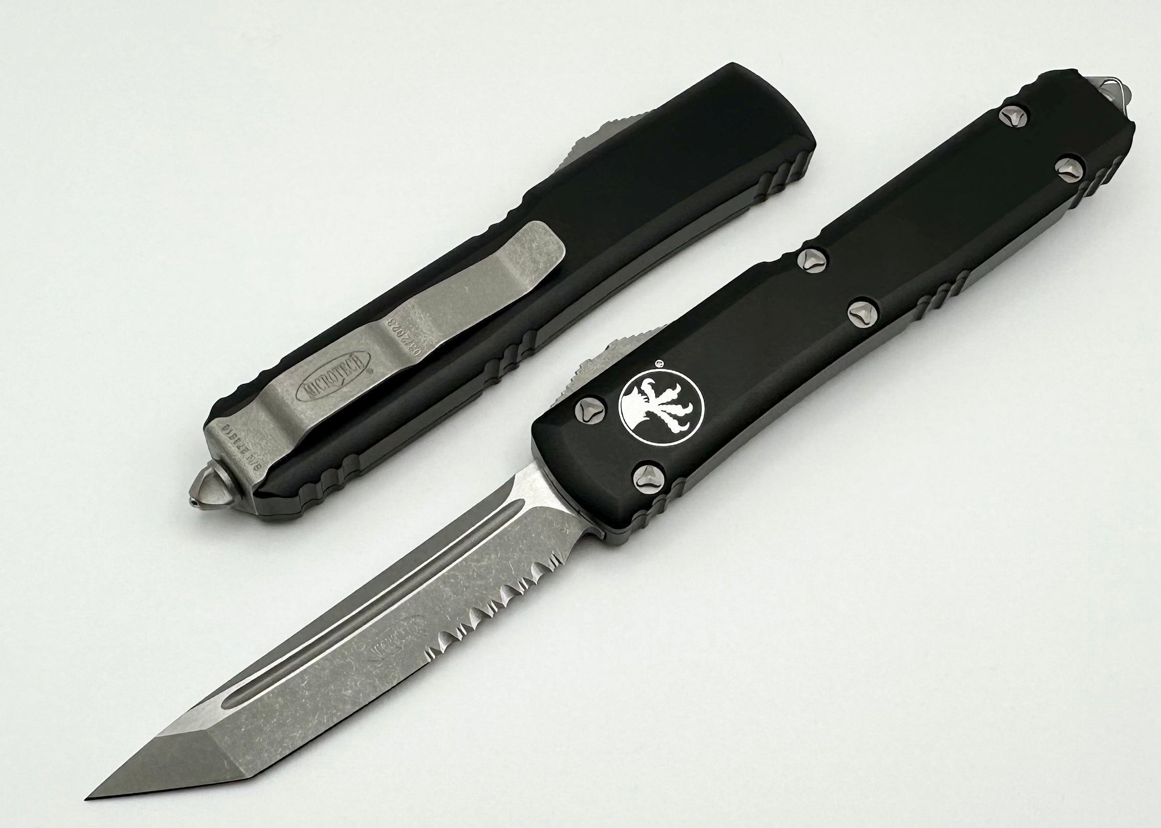 Premium Microtech Ultratech Tanto Apocalyptic Knife - Black & Partial Serrated Edge