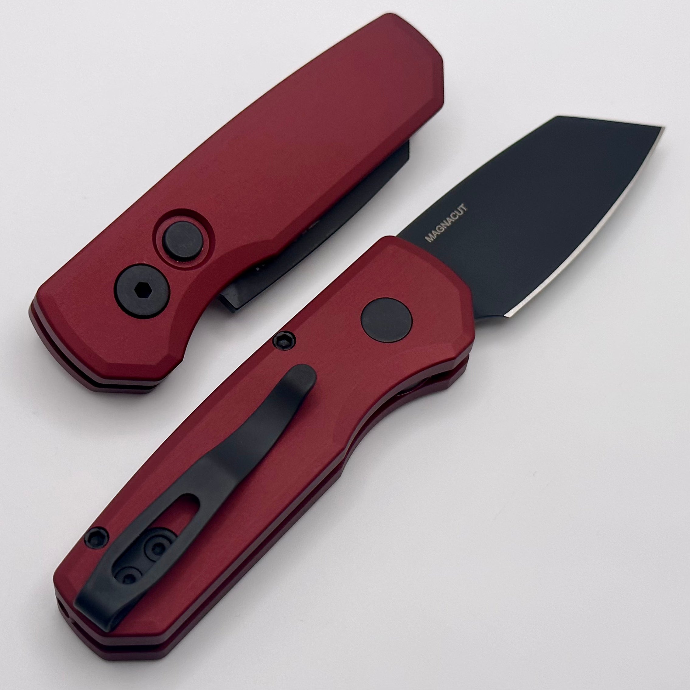 Pro-Tech Runt 5 Premium EDC Knife - Red Aluminum Handle & DLC MagnaCut Reverse Tanto