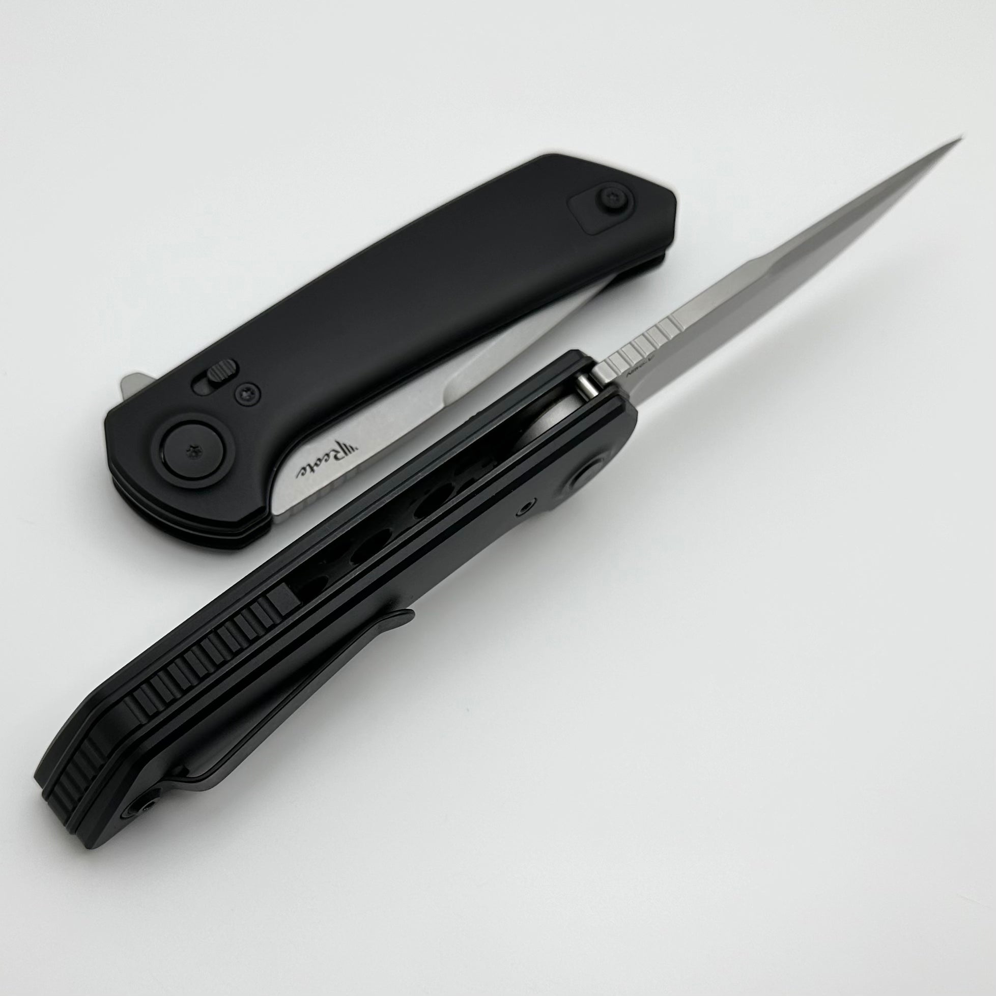 Reate Knives PL-XF Premium Folding Knife - Black Aluminum & Stonewash Nitro-V