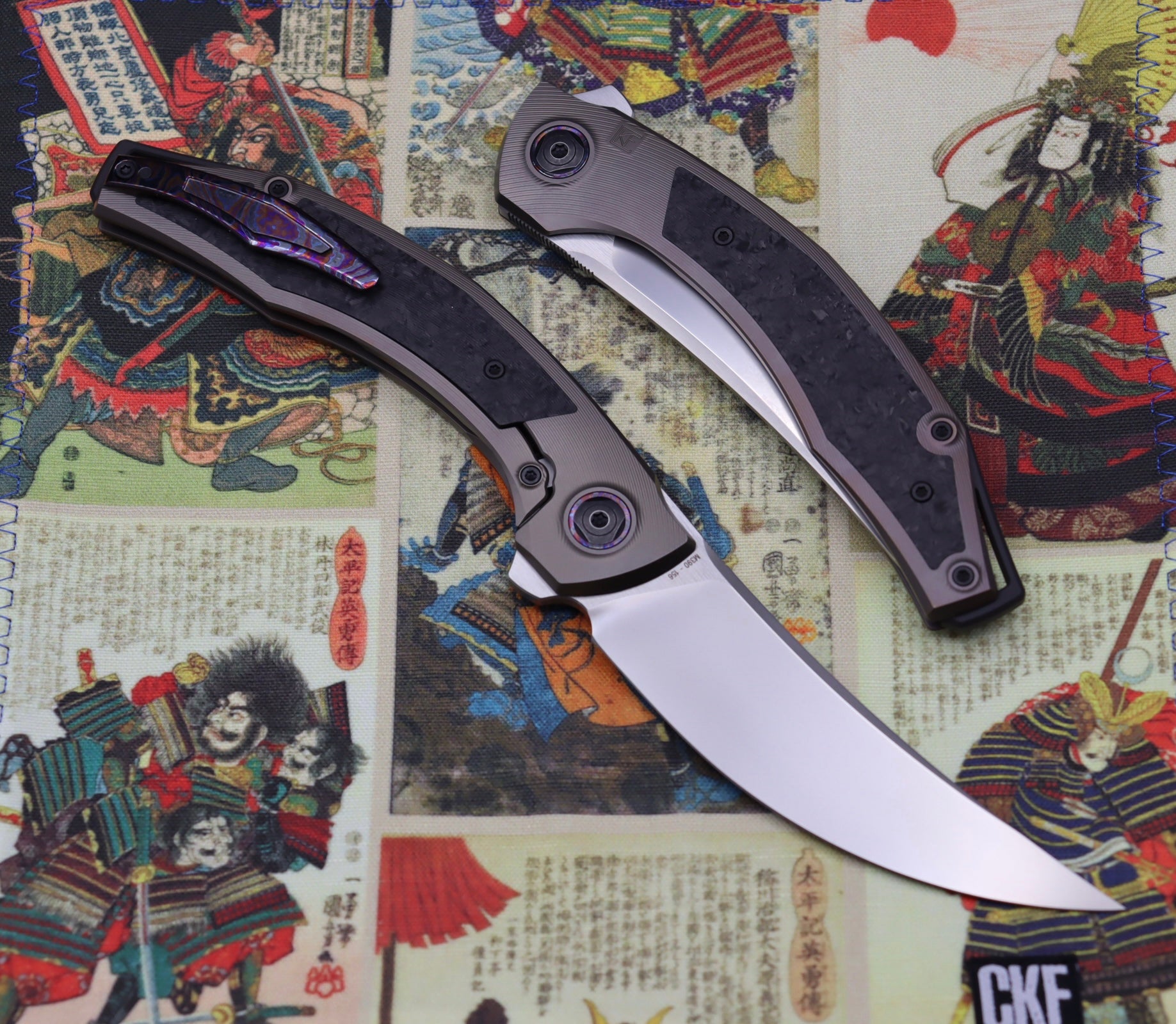 Premium Custom Knife Factory Ablya - Ultimate EDC with Bronze Titanium, Carbon Fiber & Zircuti