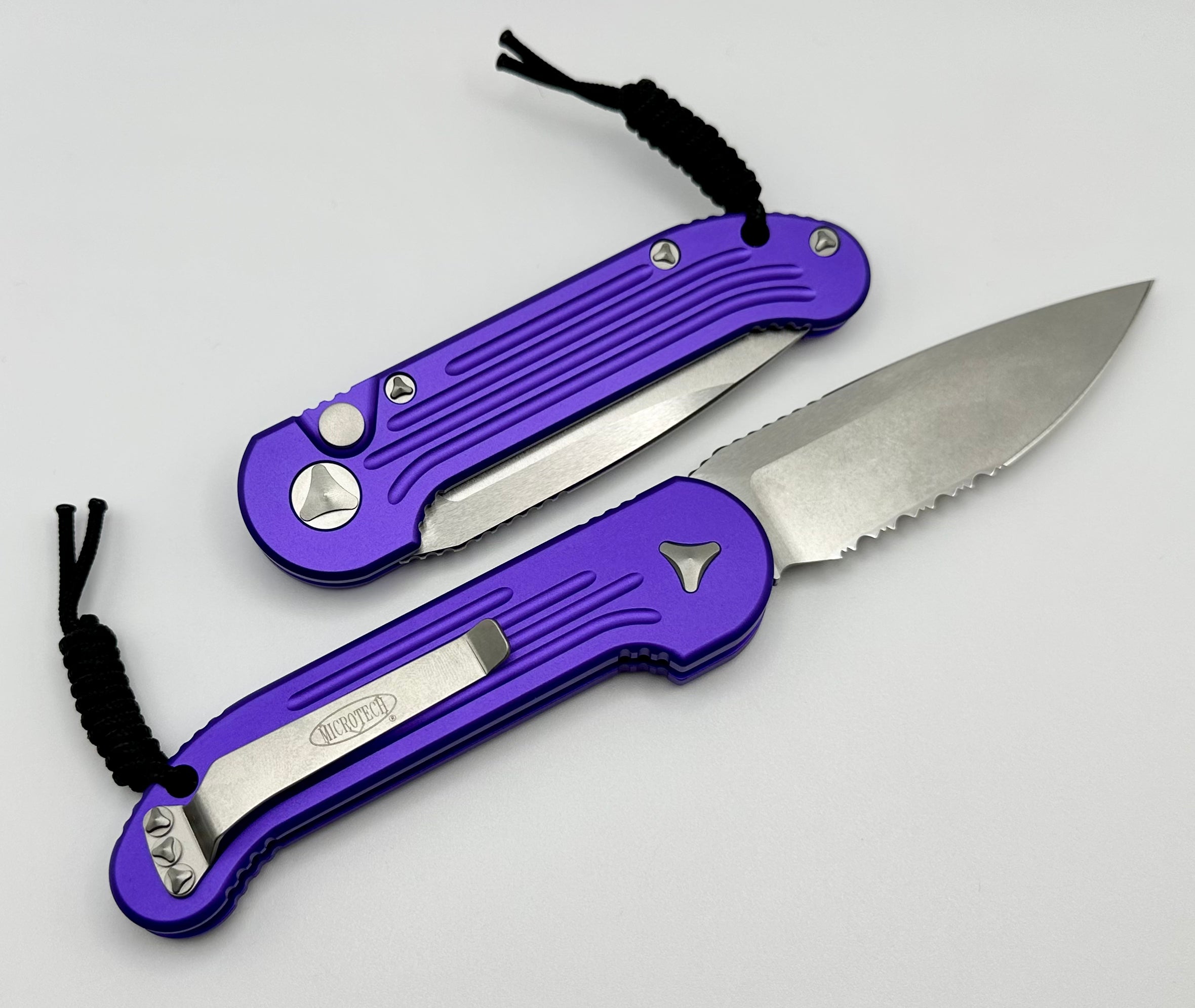 Premium Microtech LUDT Tactical Knife - Stonewash & Purple Finish