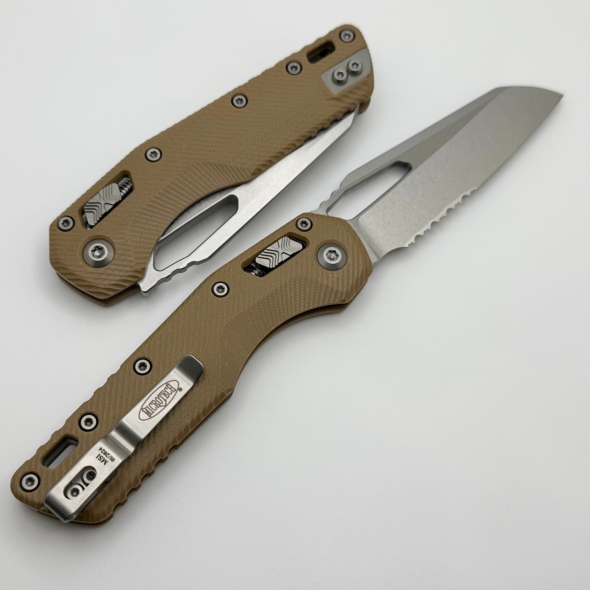 Microtech MSI RAM LOK Premium Folding Knife - Tan Fluted G-10 & Stonewash M390MK Blade