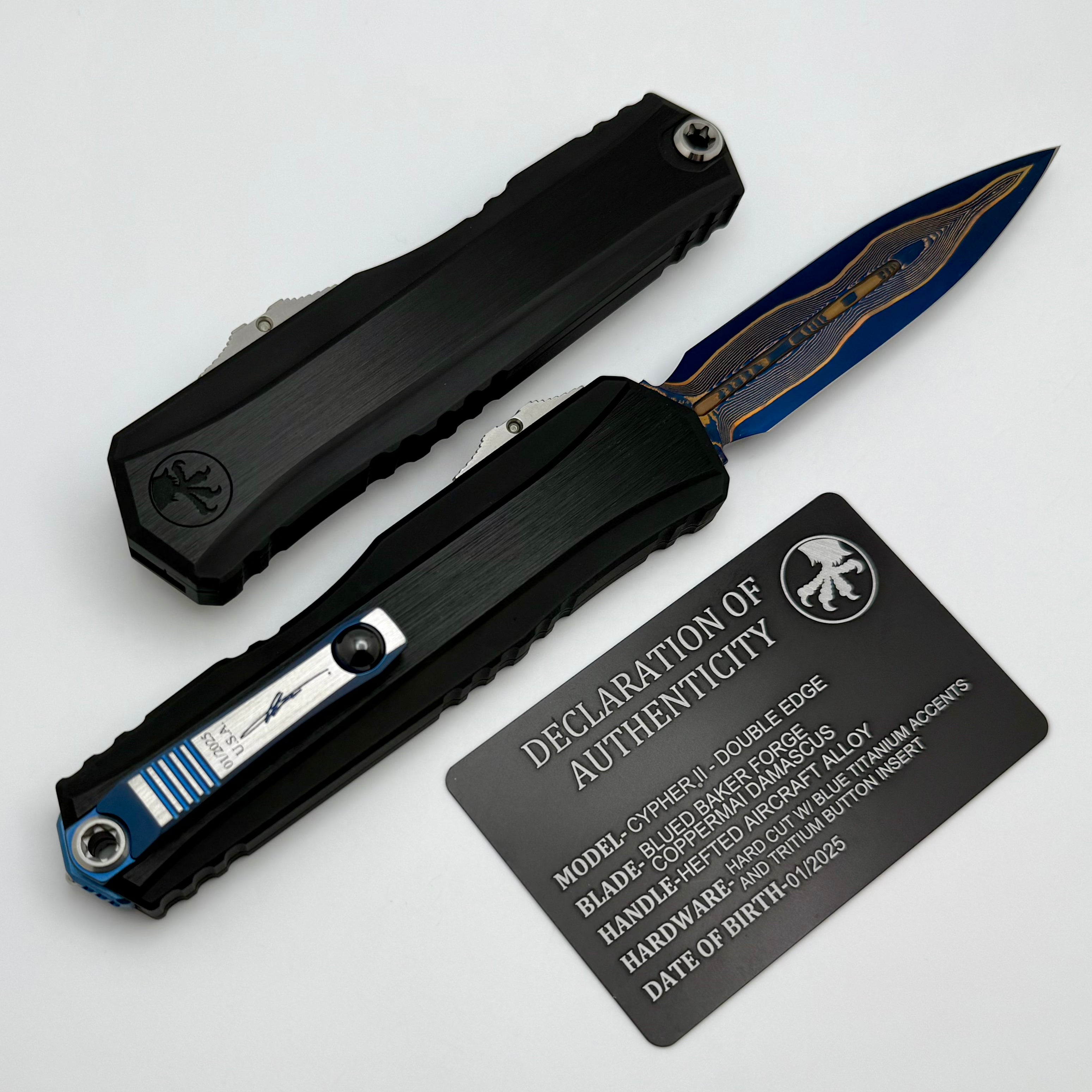 Microtech Marfione Select Cypher II Ultimate Damascus OTF Knife with Tritium Inlay