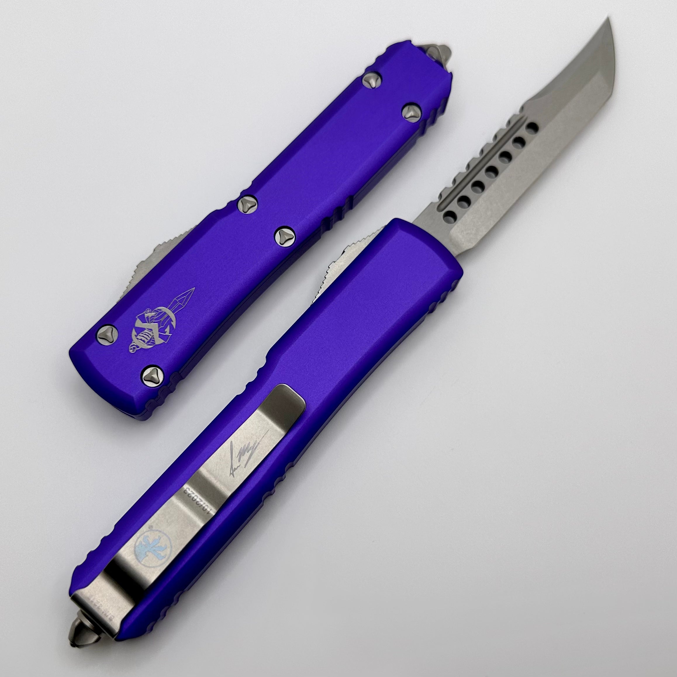 Microtech Ultratech Hellhound Stonewash Standard & Purple Signature Series - Ultimate Tactical Knife