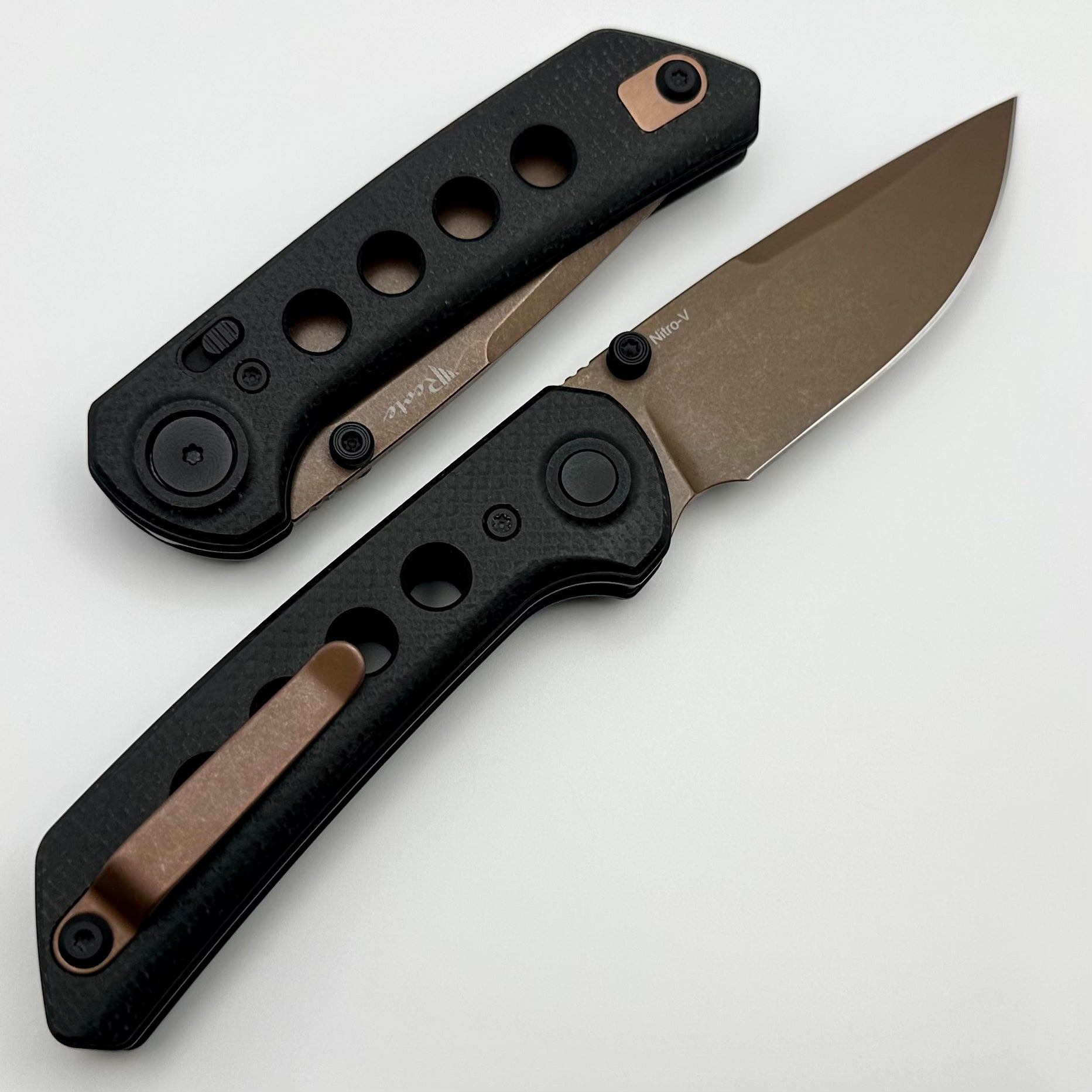 Reate PL-XT Premium Folding Knife - Black Micarta & Copper PVD Finish