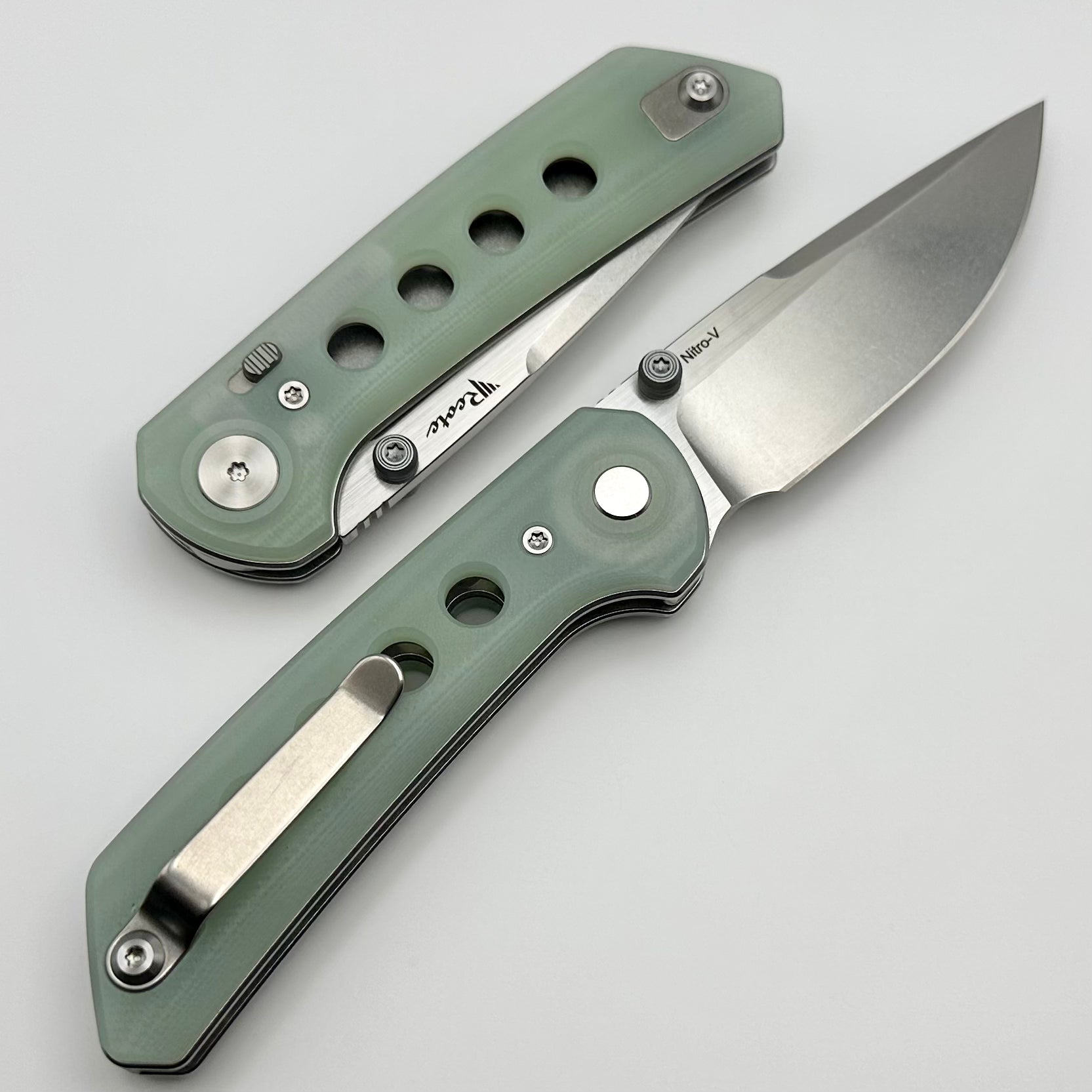 Reate Knives PL-XT Ultimate Folding Knife - Jade G-10 & Stonewash Nitro-V