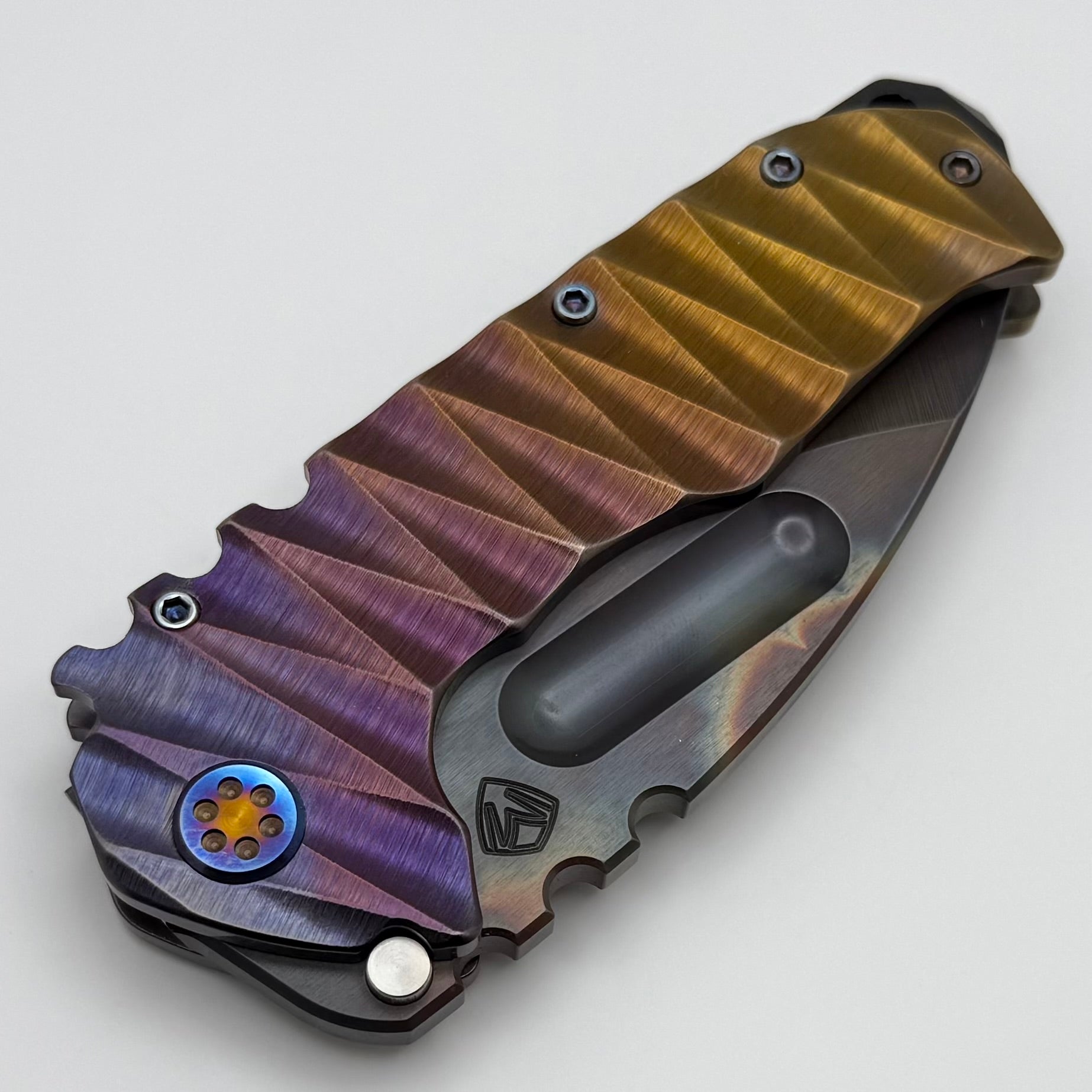 Medford Knife Praetorian TI Vulcan: Premium S45VN Drop Point with Bronze/Violet Fade Handles