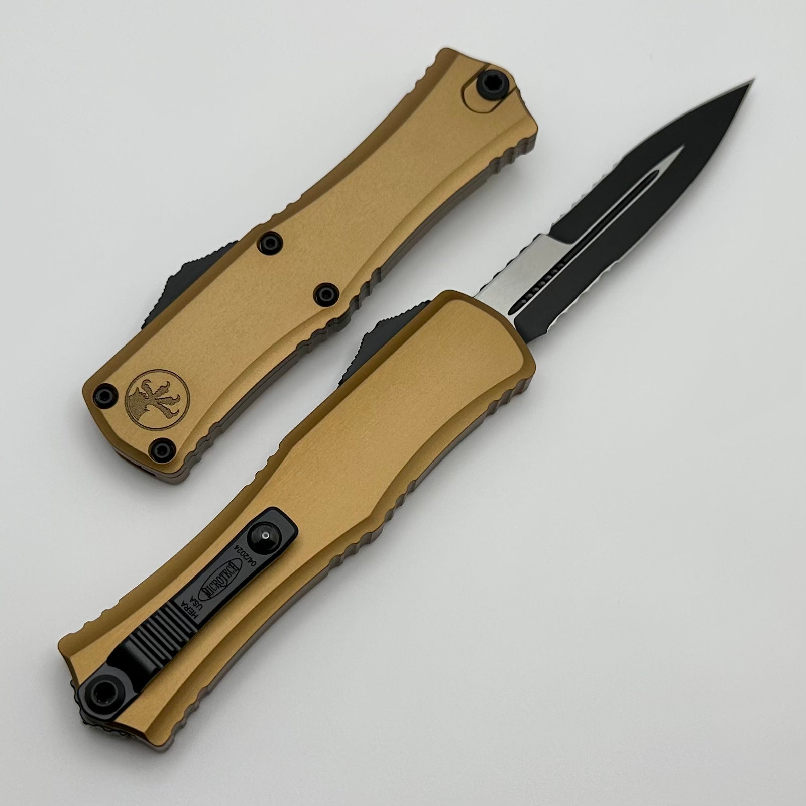 Microtech Premium Mini Hera Tan OTF Knife with Partial Serrated Blade - Ultimate EDC Companion
