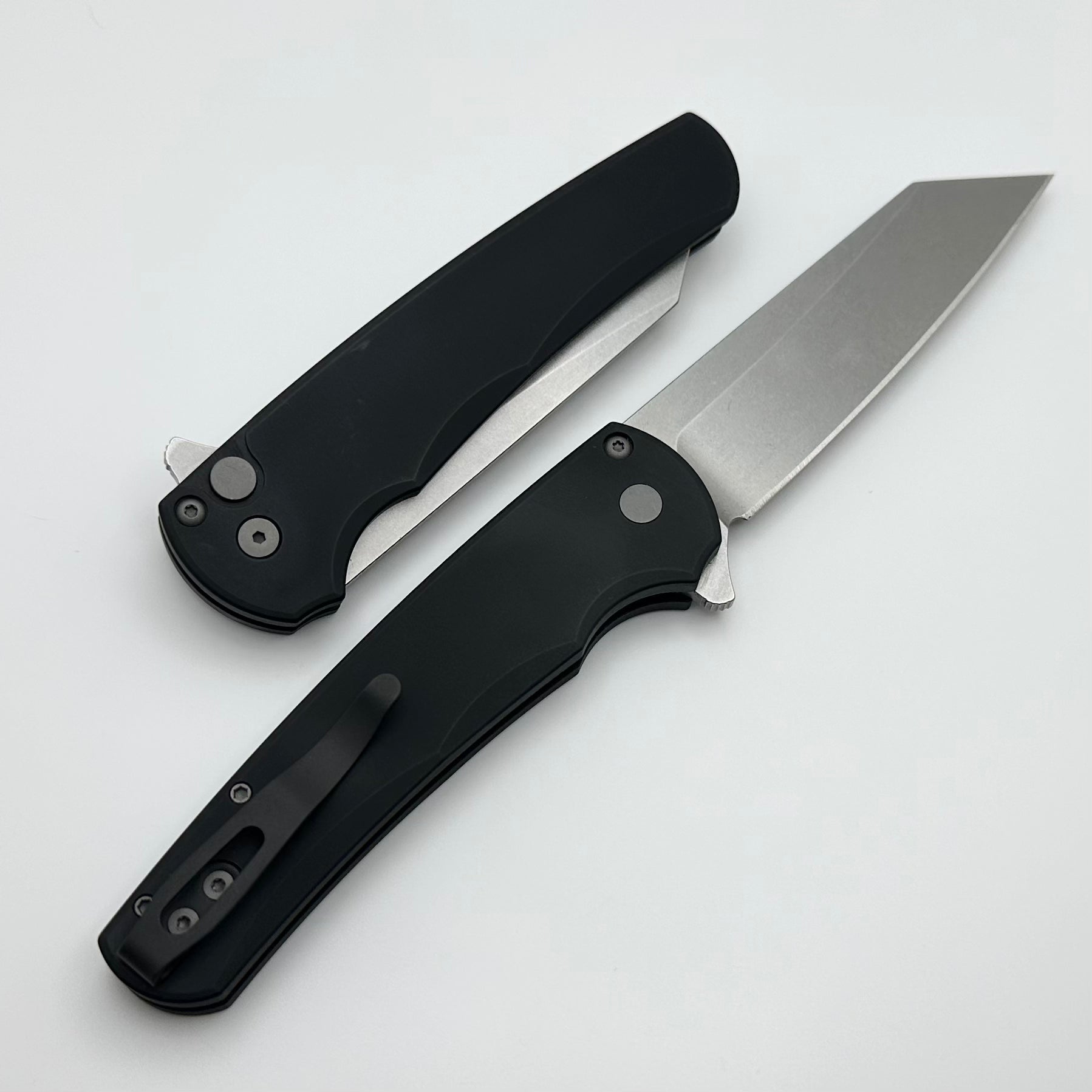 Pro-Tech Malibu Premium Folding Knife - Smooth Black Handle & Stonewash MagnaCut Reverse Tanto Blade