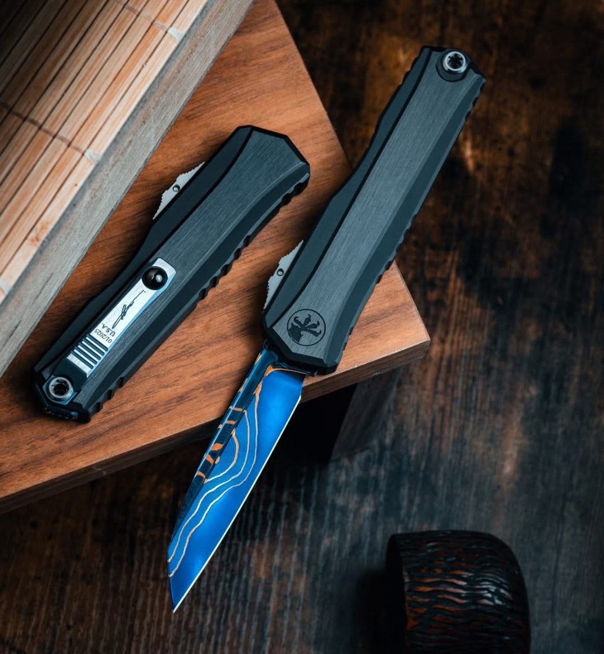 Premium Microtech Marfione Cypher II Tactical Knife - Black with Tritium Inlay & Damascus Blade