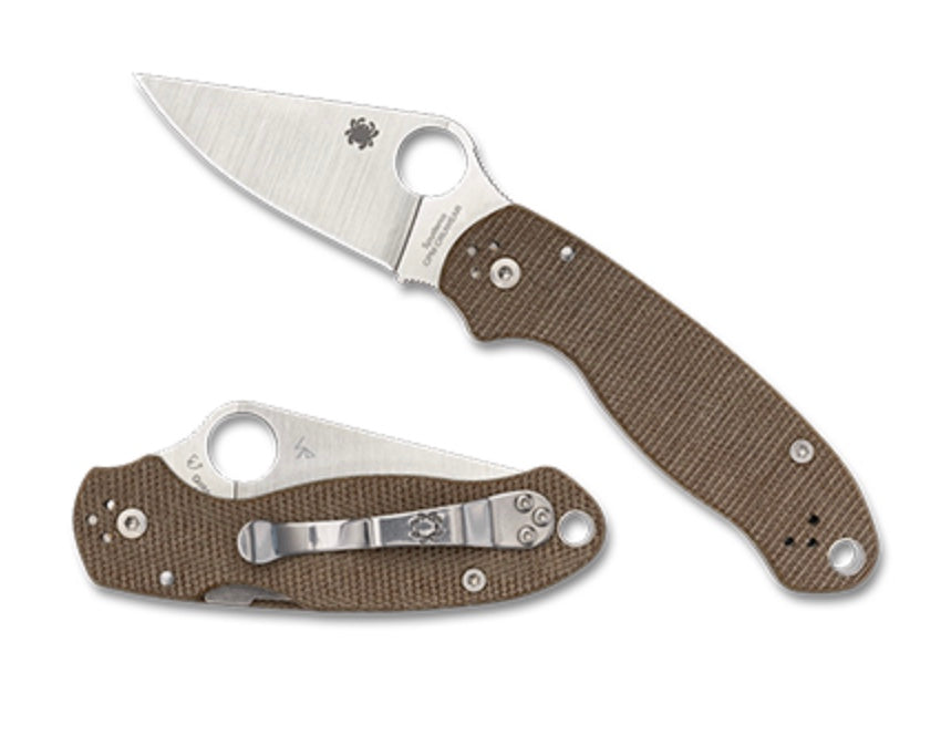 Spyderco Para 3 CruCarta: Premium Brown Canvas Micarta & Cruwear Blade