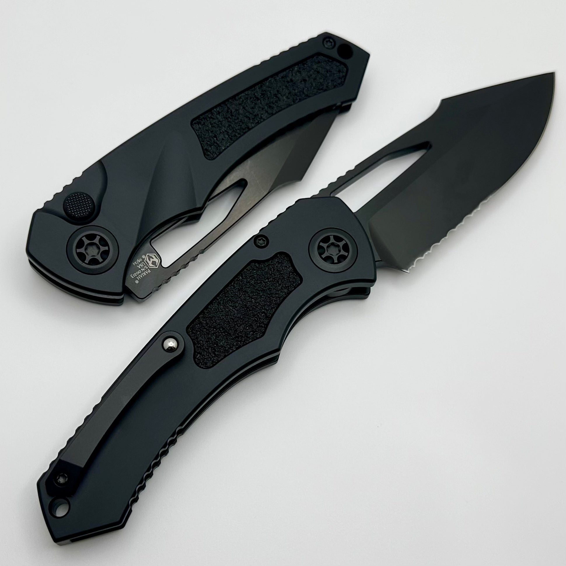 Heretic Knives Pariah M/A Premium Tactical Folding Knife - DLC Coated, Serrated MagnaCut Blade, Aluminum Handles