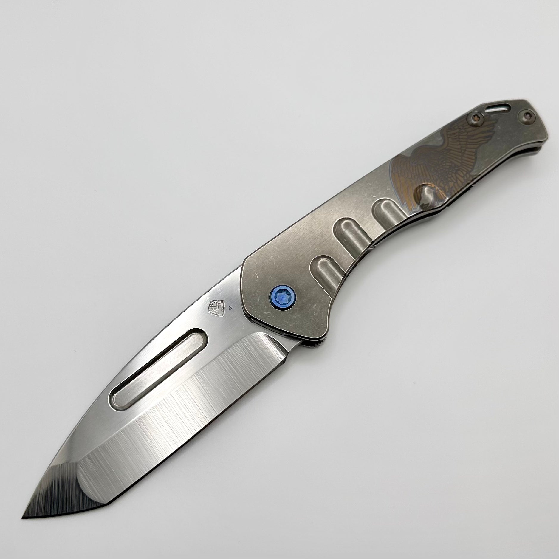 Medford Praetorian Slim S45VN Tanto Knife | Premium Patriotic Eagle Design with Blue Hardware