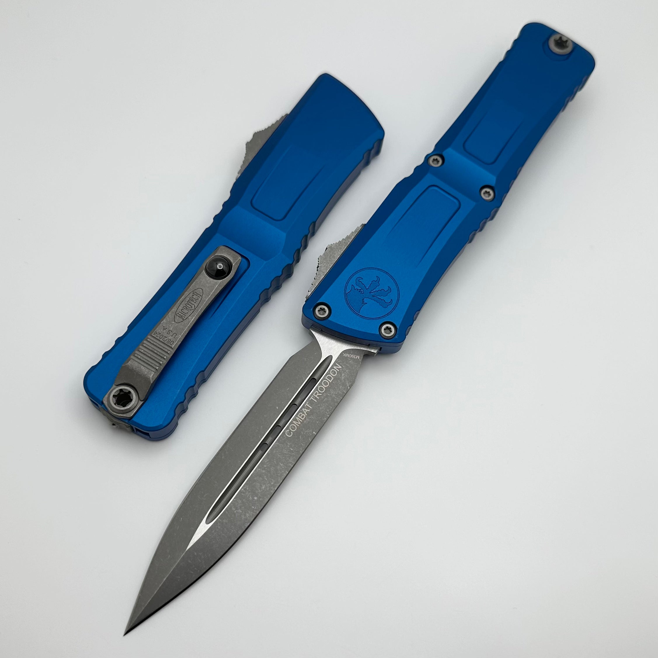 Microtech Combat Troodon Gen III Apocalyptic Double Edge Knife - Premium Blue Handle