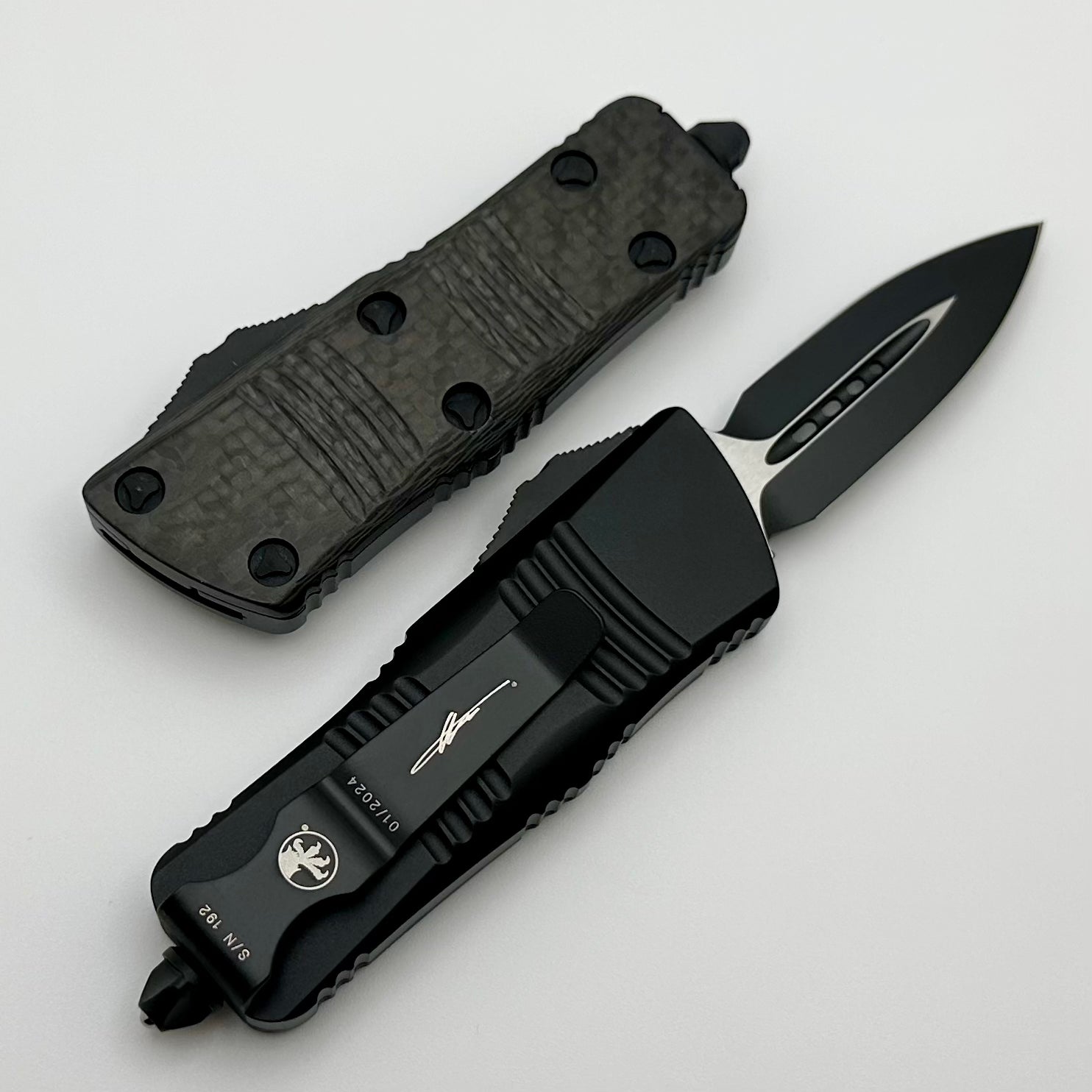 Microtech Mini Troodon D/E Tactical Carbon Fiber OTF Knife - Signature Series