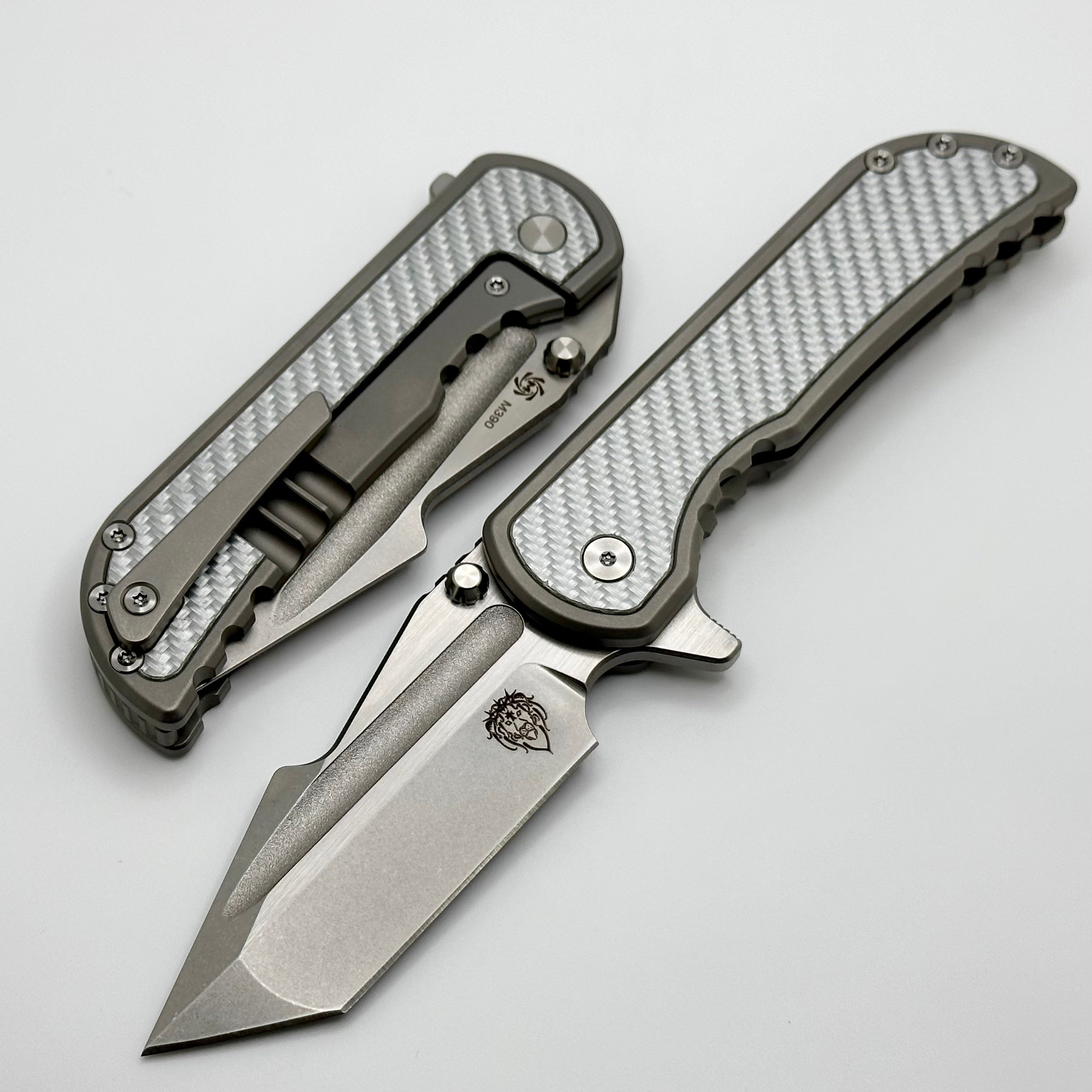 Mechforce Alphahunter Apocalypse Knife - Premium M390 Blade & Silver Twill Carbon Fiber Inlays