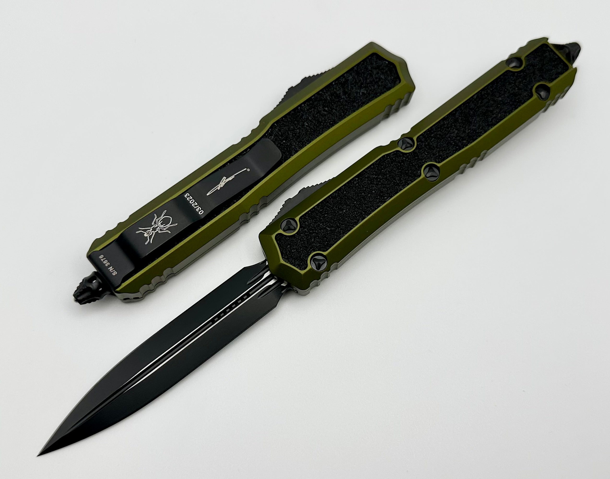 Premium Microtech Makora Tactical Knife - OD Green & Black Double Edge