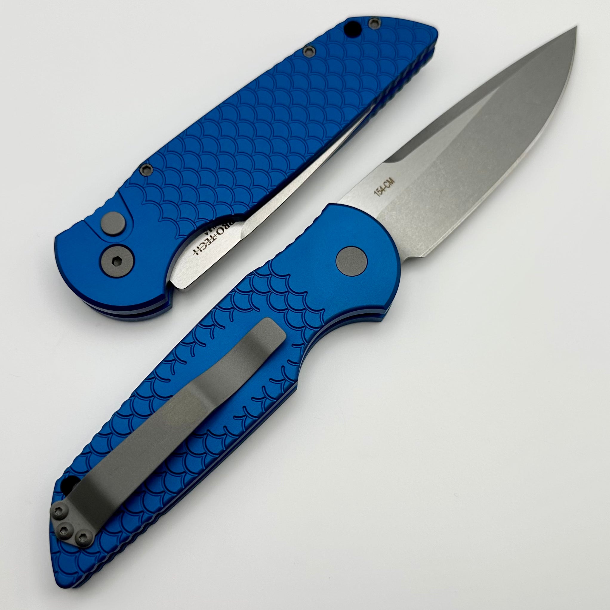 Pro-Tech TR-3 X1 Blue Fish Scale Handle Knife - Premium Stonewash 154-CM Blade