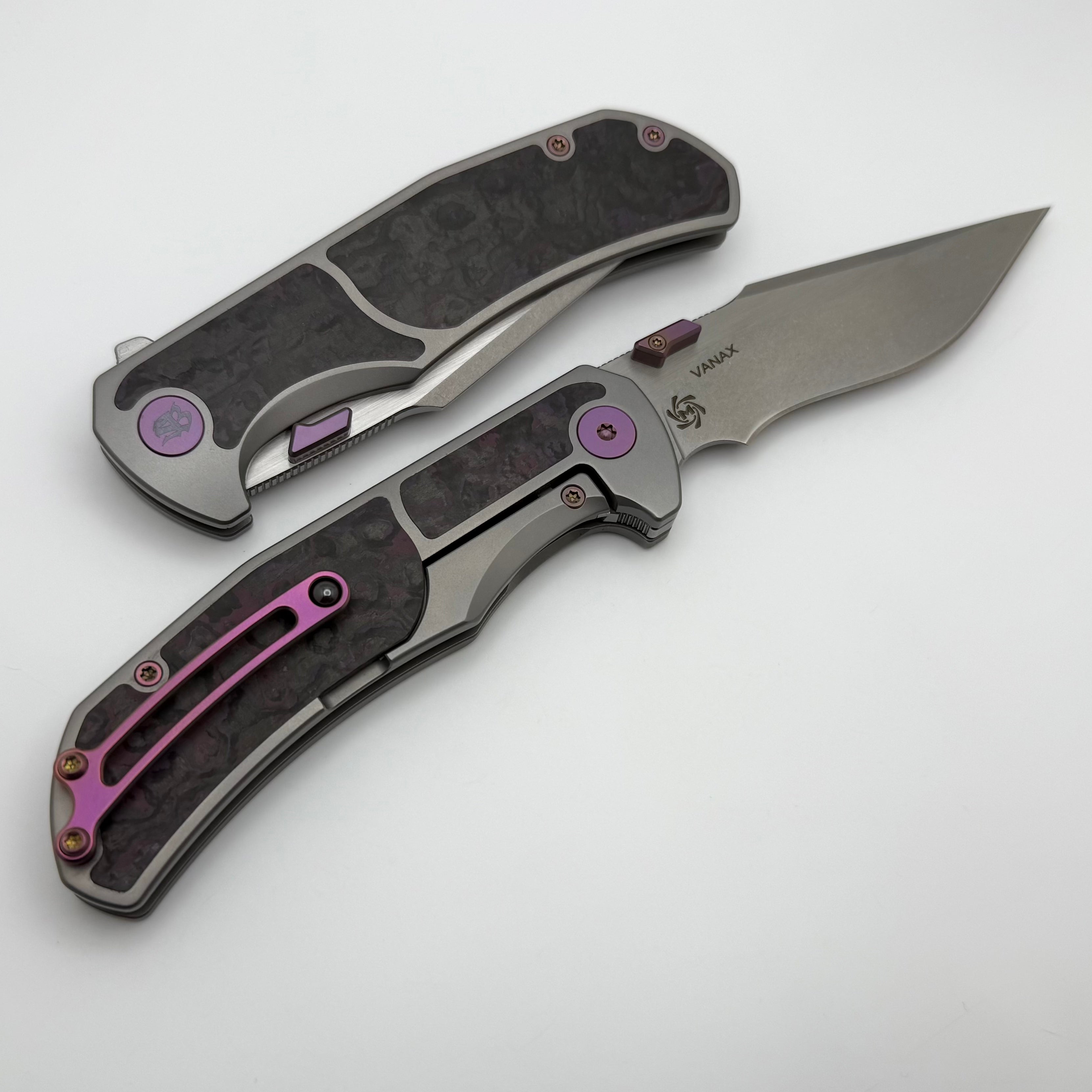 Premium Mechforce Hellraiser Titanium Folding Knife - Purple Haze Carbon Fiber & Stonewash Vanax Superclean