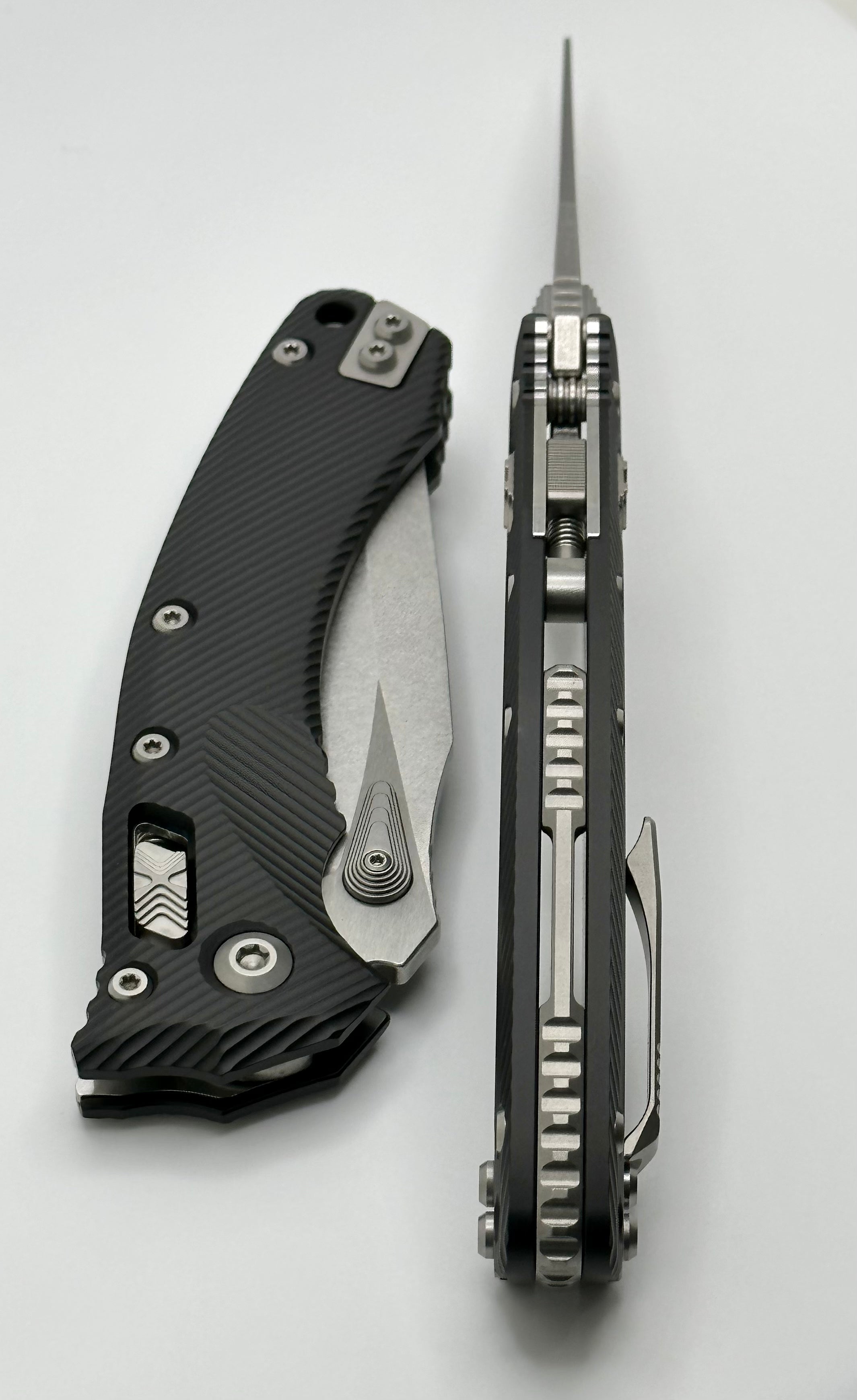 Microtech Amphibian RAM LOK Tactical Knife - Premium Black Fluted Aluminum & Stonewash M390MK Blade