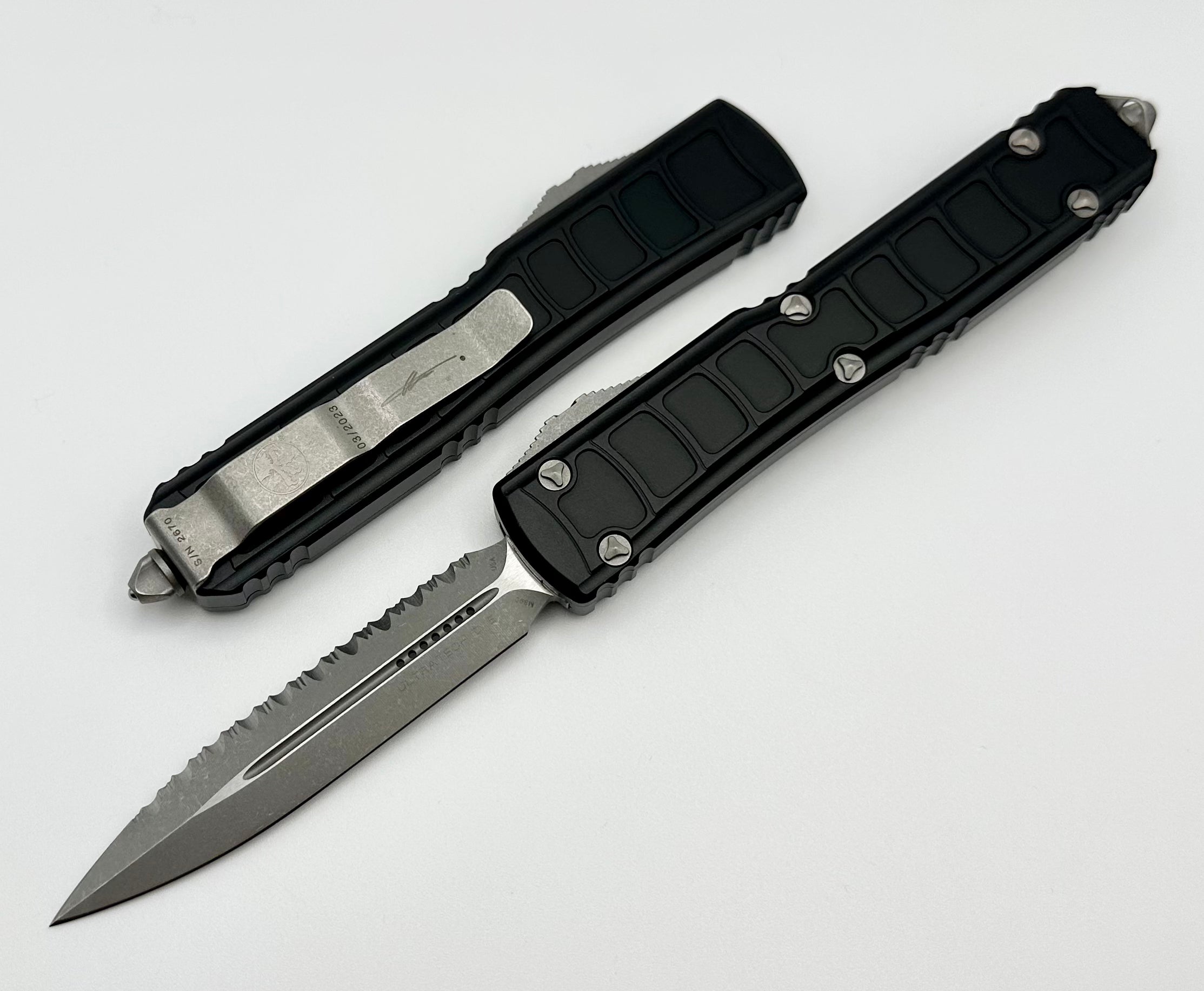 Microtech Ultratech II Stepside Apocalyptic Full Serrated Tactical Knife - Black Signature Series