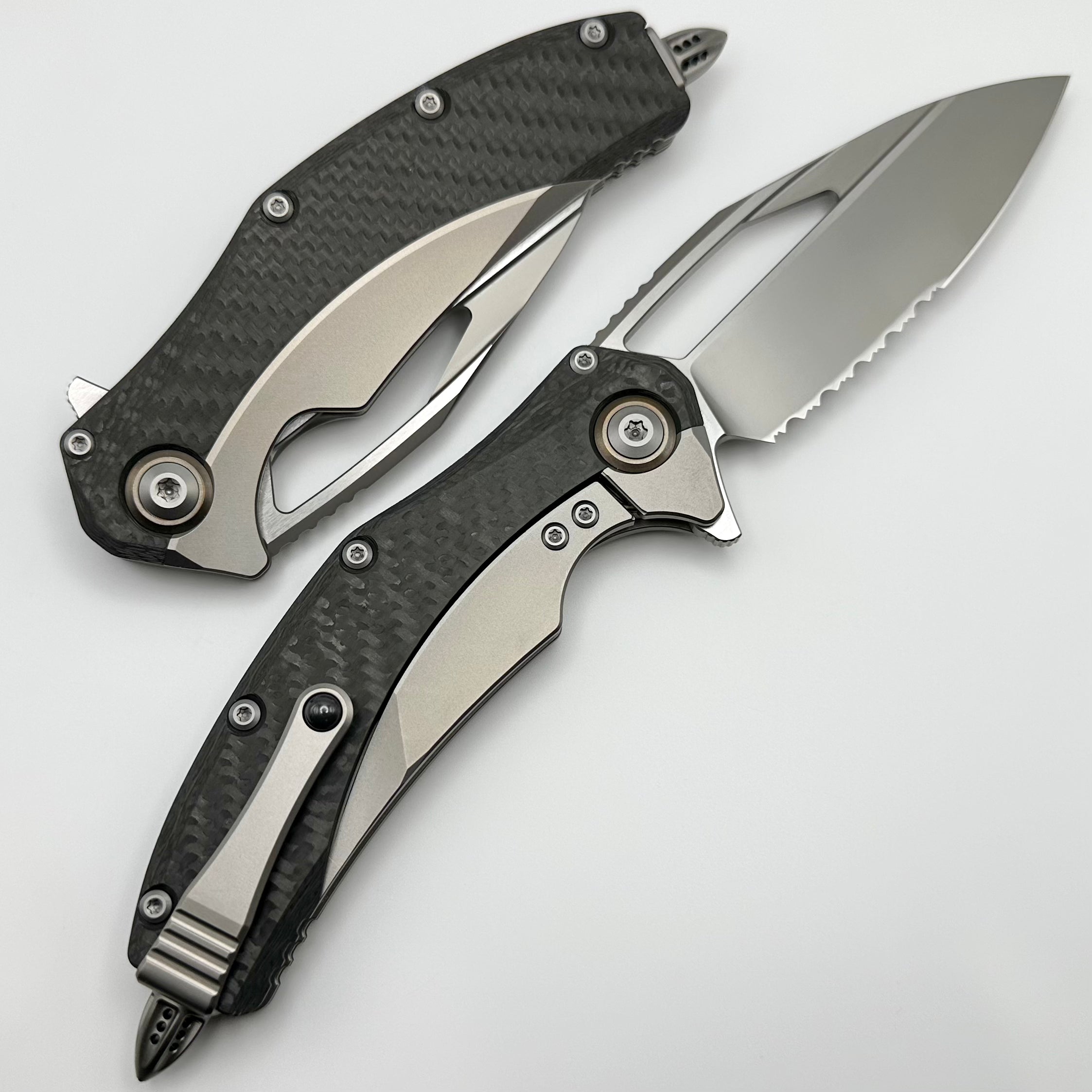 Microtech Matrix Titanium | Premium Carbon Fiber Scales | Bronze Ti Pivot Collars | Bead Blast M390 Blade