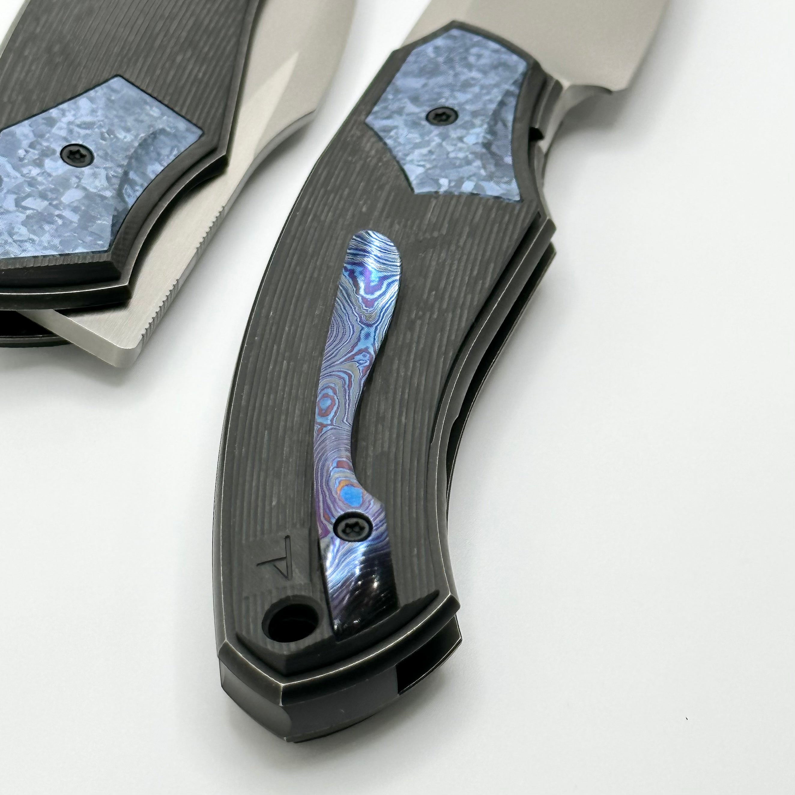 Premium Davless Carbon Fiber Knife with Blue Crystal Ti & S90V Blade