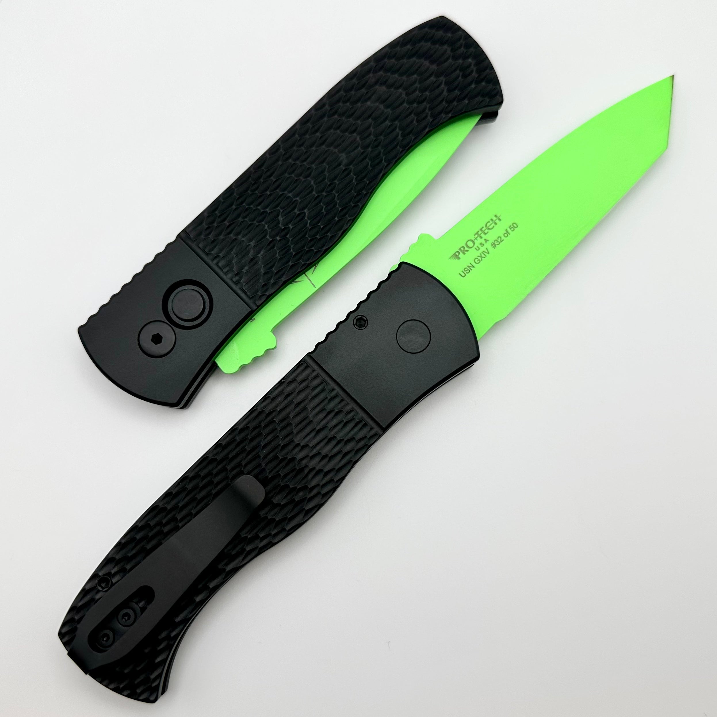 Pro-Tech CQC7 USN GXIV Ultimate Tactical Knife - Black Jigged Handle & Cerakote Green Chisel Tanto Blade