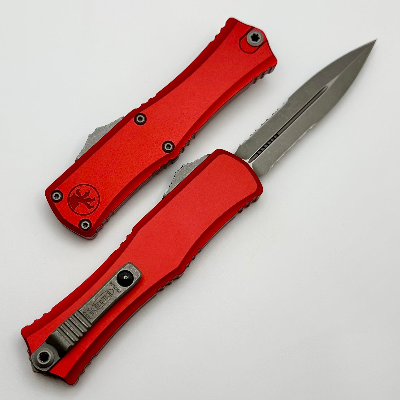 Microtech Mini Hera Apocalyptic Premium OTF Knife - M390MK Blade, Red Aluminum Handle