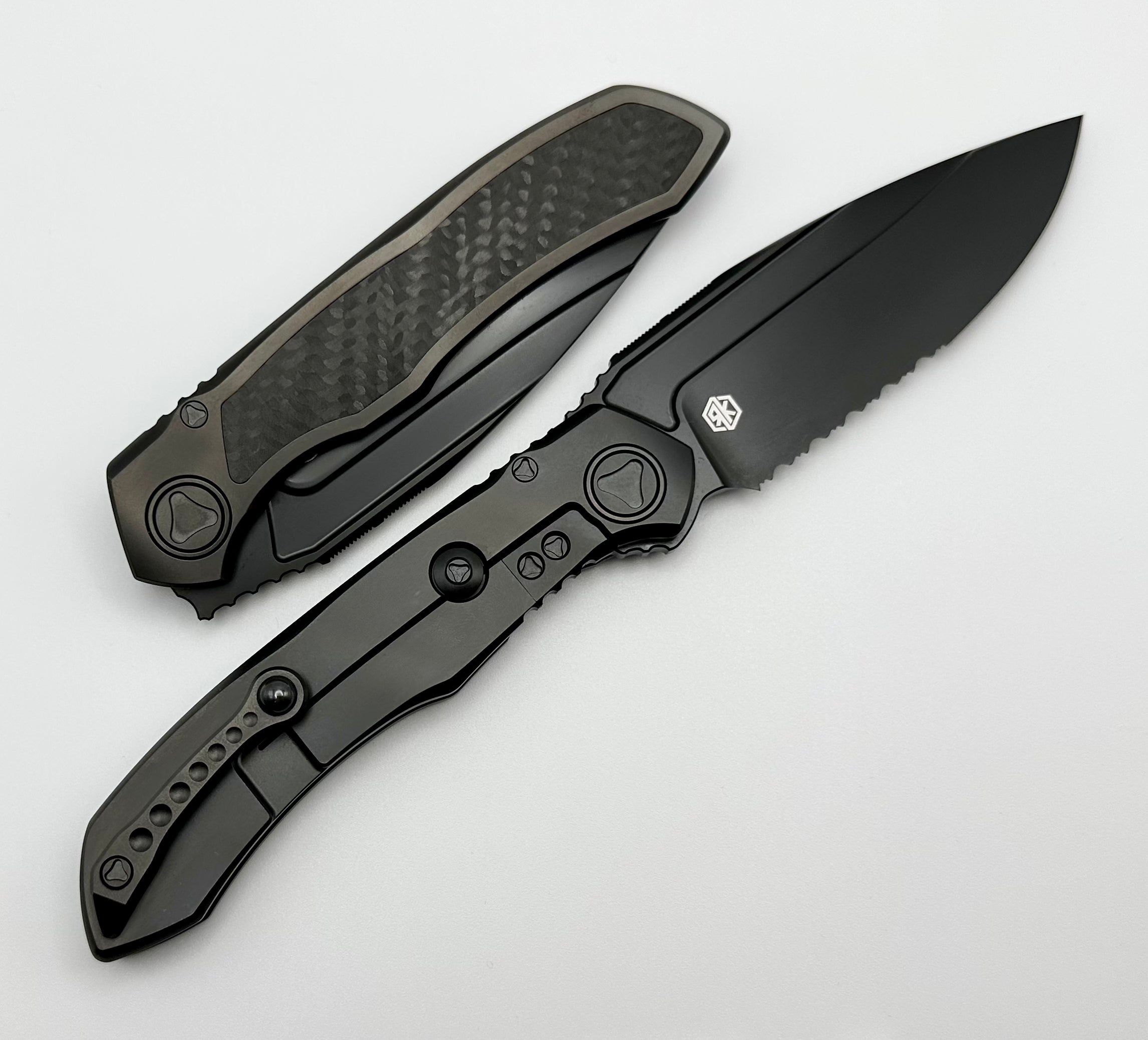 Microtech ANAX Titanium DLC Drop Point M390 Serrated Blade with Carbon Fiber Inlay - Ultimate Tactical Knife