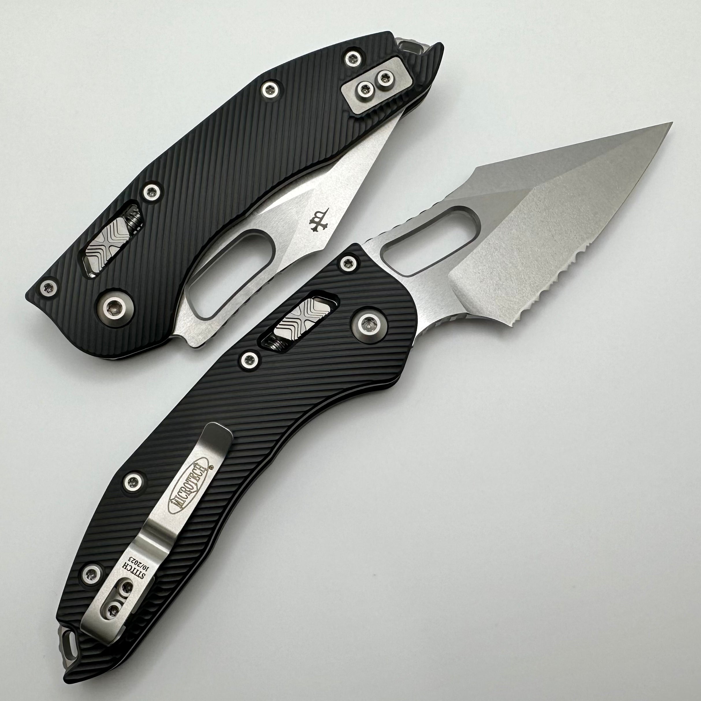 Premium Microtech Stitch RAM LOK Knife - Black Aluminum & Serrated M390MK Blade