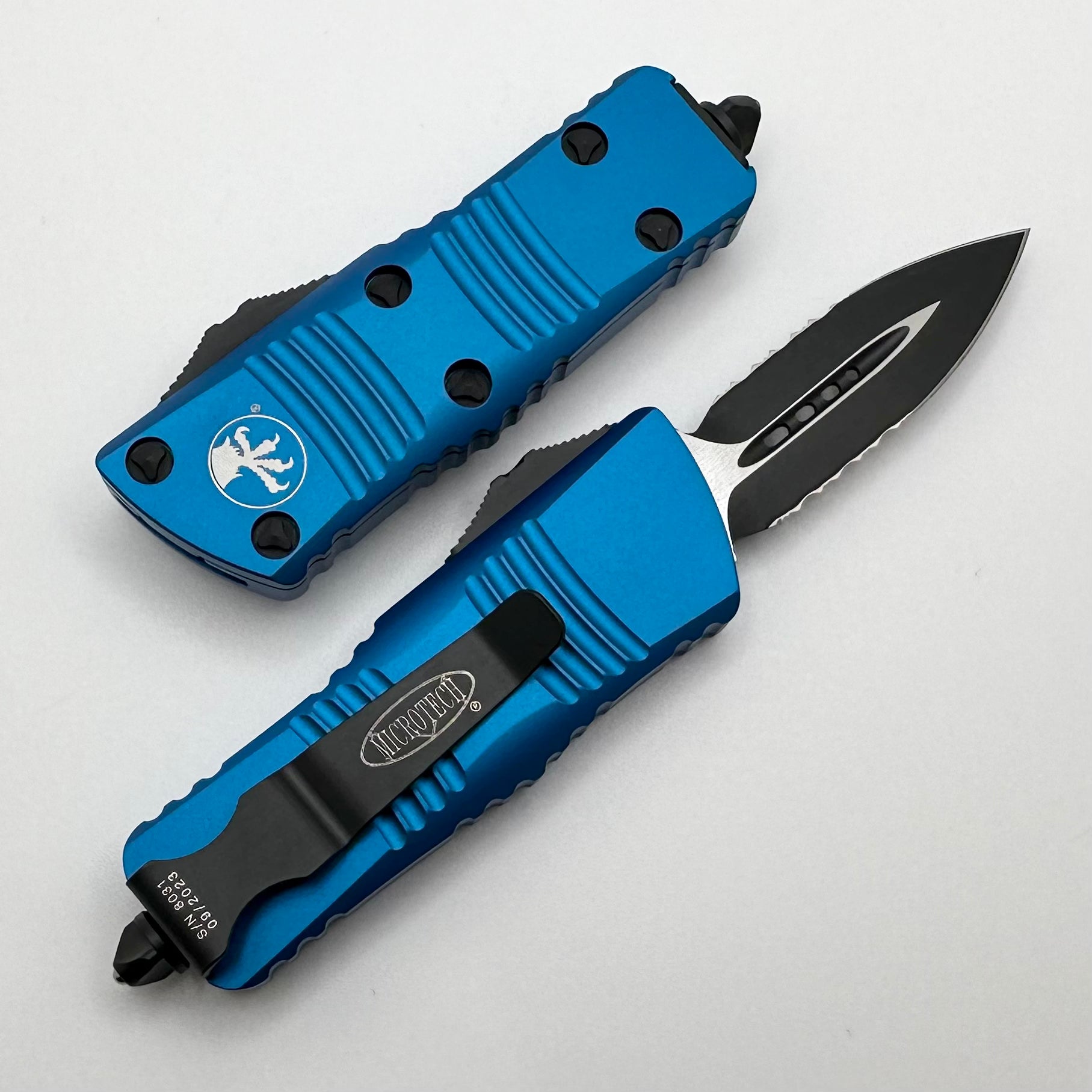 Microtech Mini Troodon D/E Black Partial Serrated & Blue 238-2BL - Ultimate Everyday Carry Knife