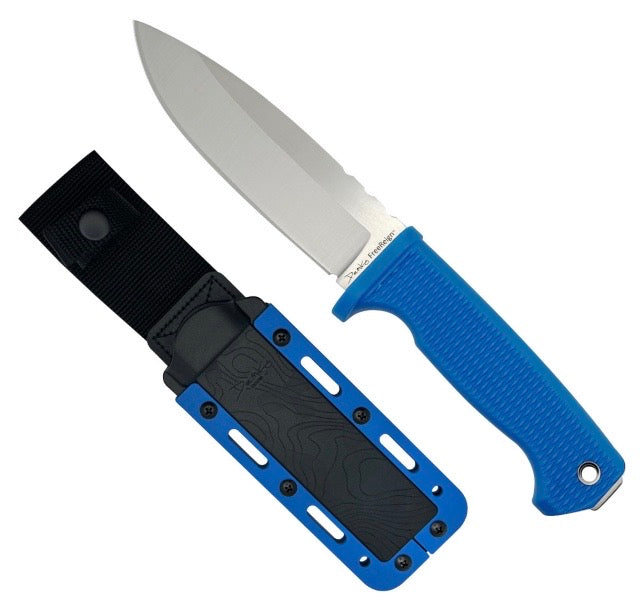 Premium Demko FreeReign Drop Point Knife - AUS10A Steel & Blue Rubberized Handle