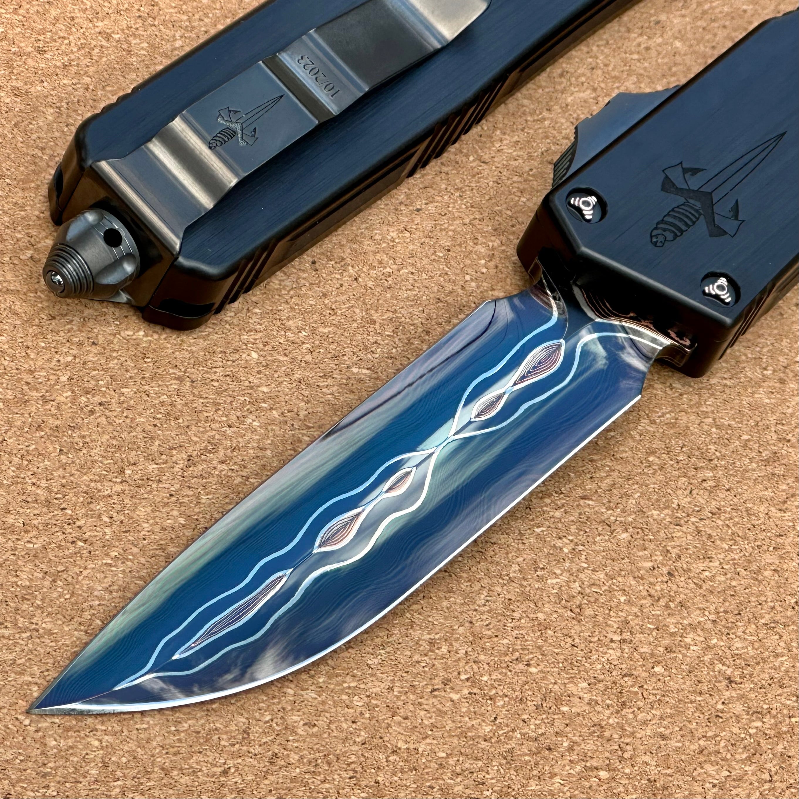 Premium Marfione Custom Scarab II Tactical OTF Knife - Ultra Damascus Blade & Hefted Black Handle