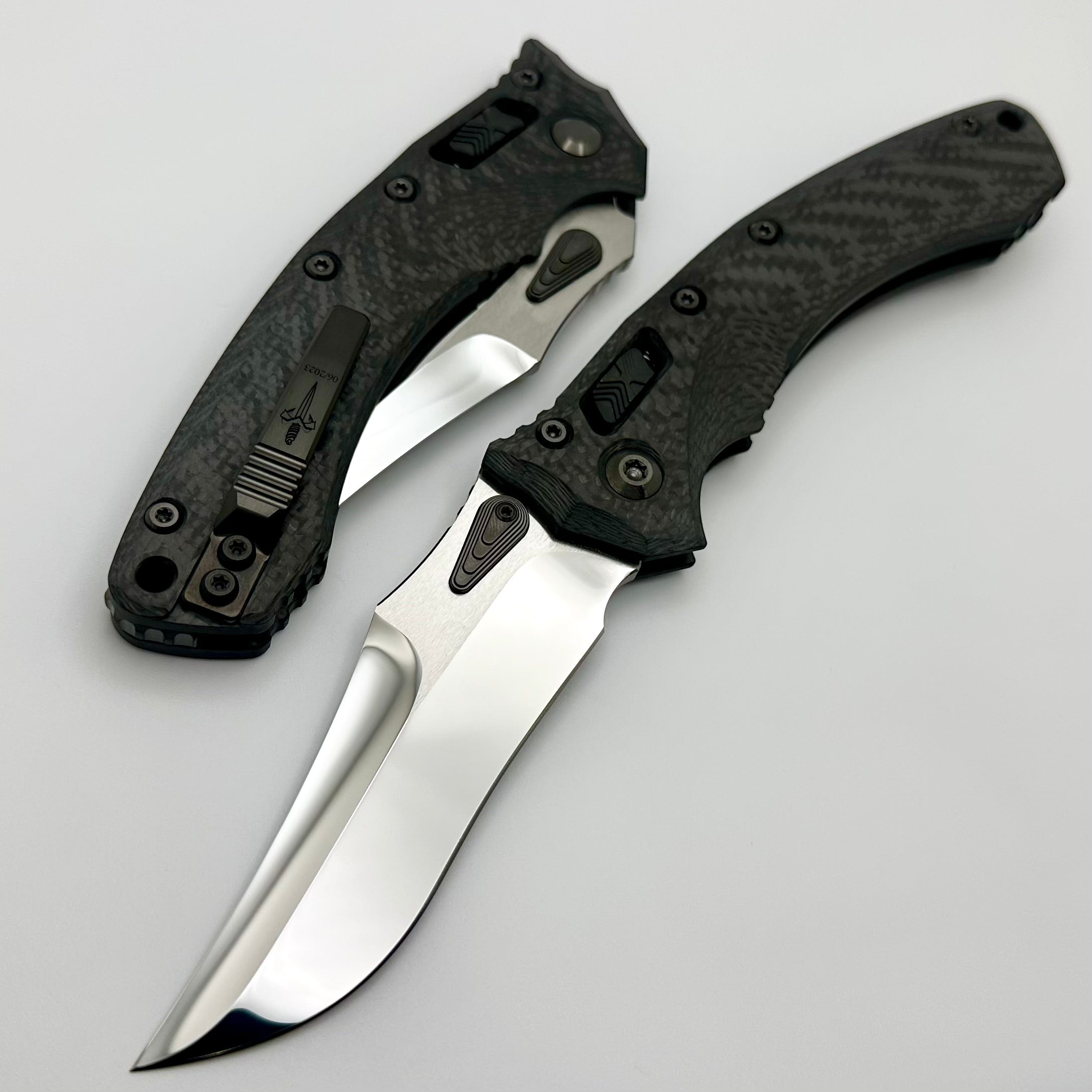 Marfione Custom Amphibian Persian RAM-LOK Knife - Premium M390 Mirror Polish Blade & Carbon Fiber Handles