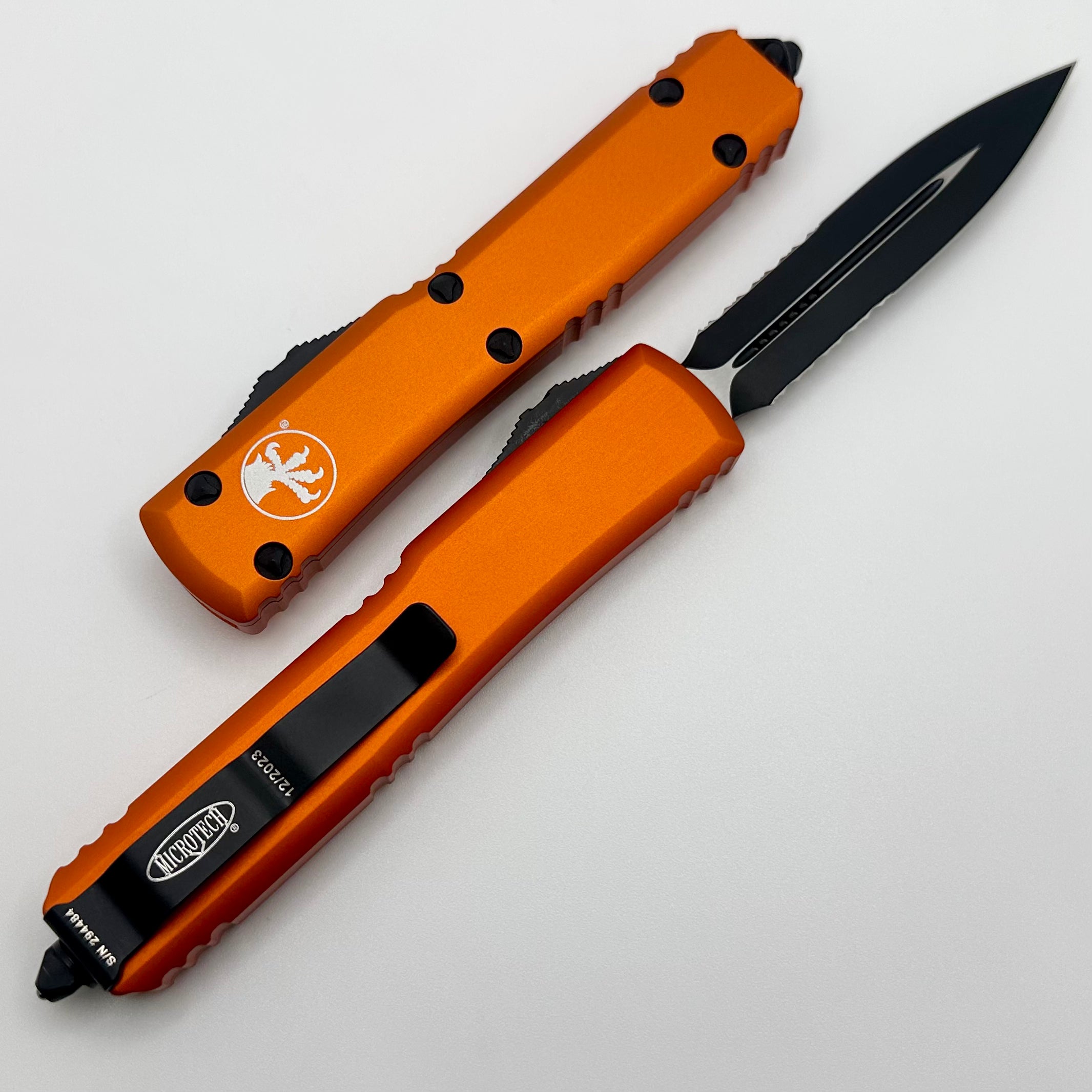 Microtech Ultratech D/E Black Partial Serrated & Orange Tactical Knife - Premium OTF Design