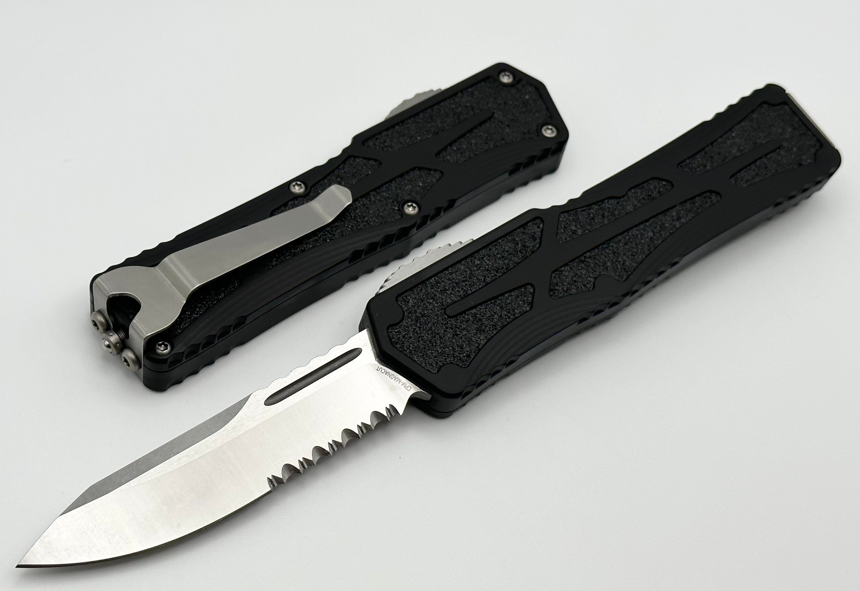 Heretic Knives Colossus Premium Serrated Magnacut Blade with Black Aluminum Handle