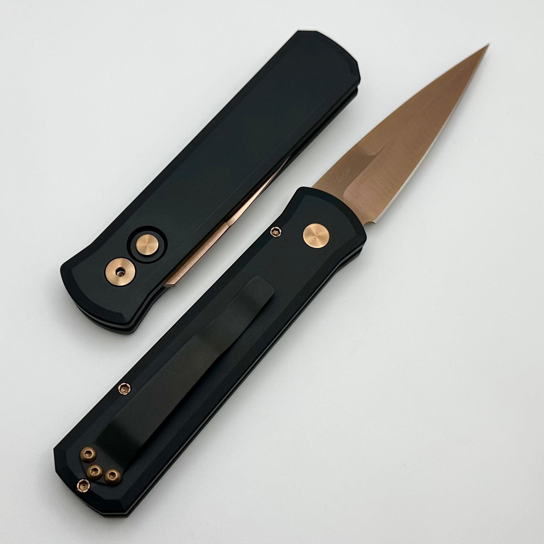 Pro-Tech Godson Premium Automatic Knife - Black Handle & Rose Gold 154-CM Blade