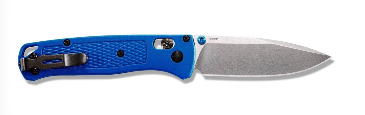 Premium Benchmade Bugout Knife: Blue Grivory Handle & S30V Steel