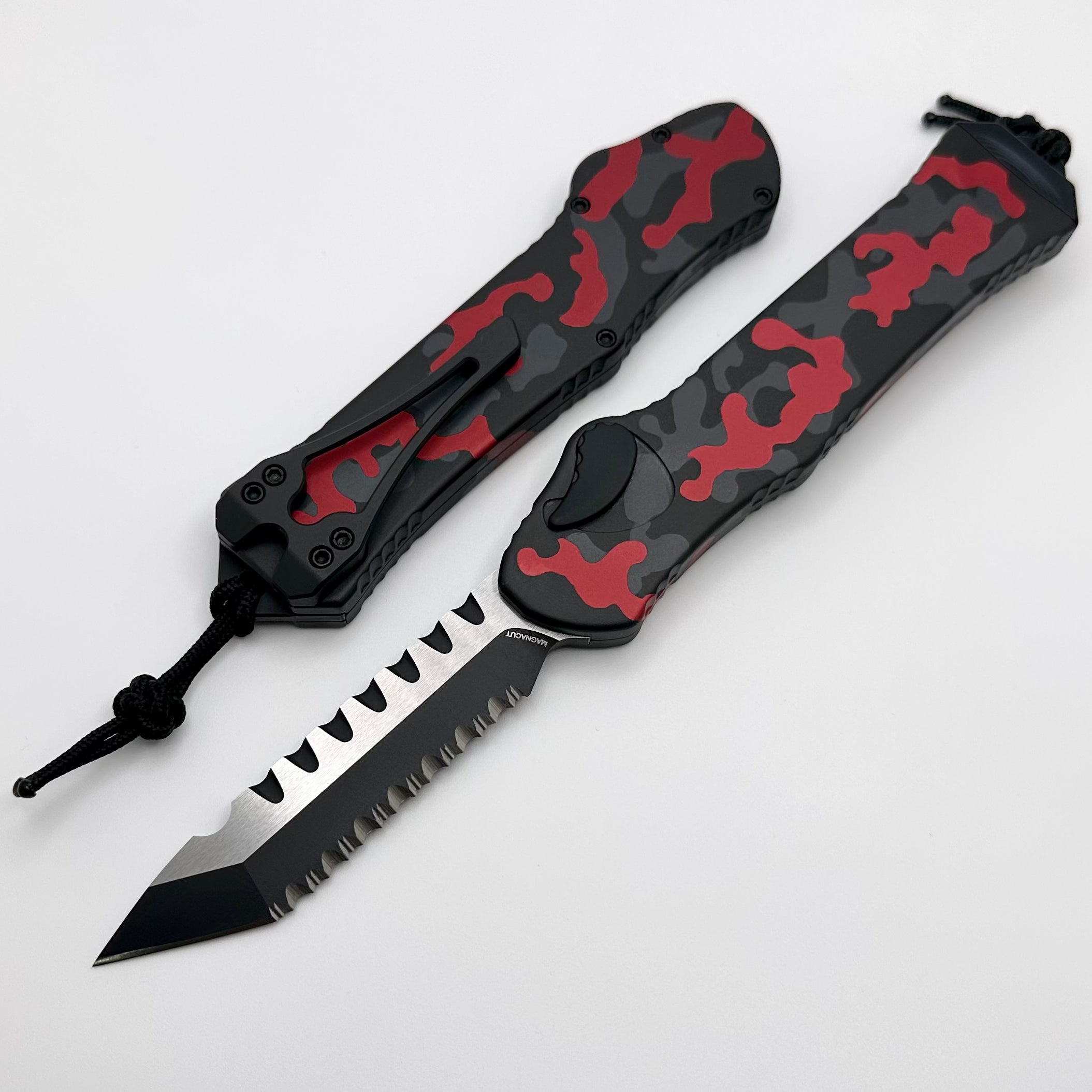 Heretic Hydra V3 Premium Tactical Knife - Red Camo Aluminum Handle & MagnaCut Tanto Blade