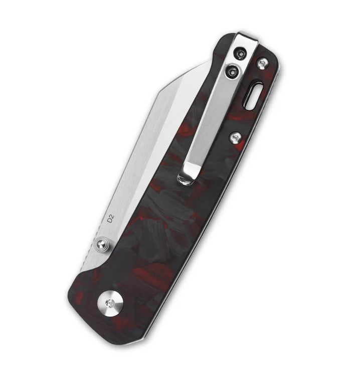 QSP Penguin Ultimate EDC Knife - Black G-10 with Red/Black Carbon Fiber & Satin D2 Blade