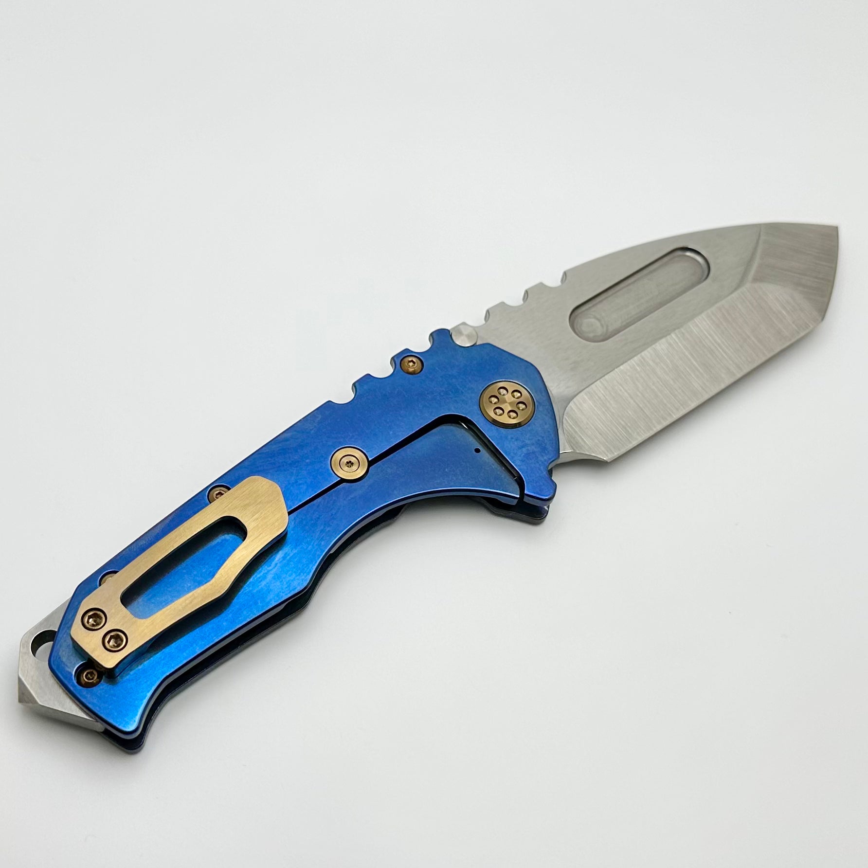 Medford Knife Praetorian T - Premium Tactical Folding Knife with Tumbled S45 Tanto Blade & Flamed/Blue Handles