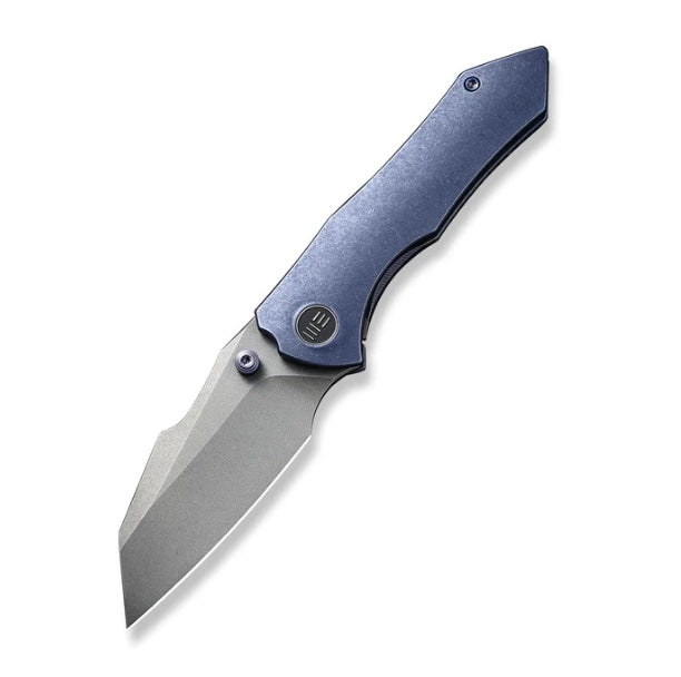 WE Knife High-Fin Blue Tumbled Titanium EDC - CPM-20CV Blade