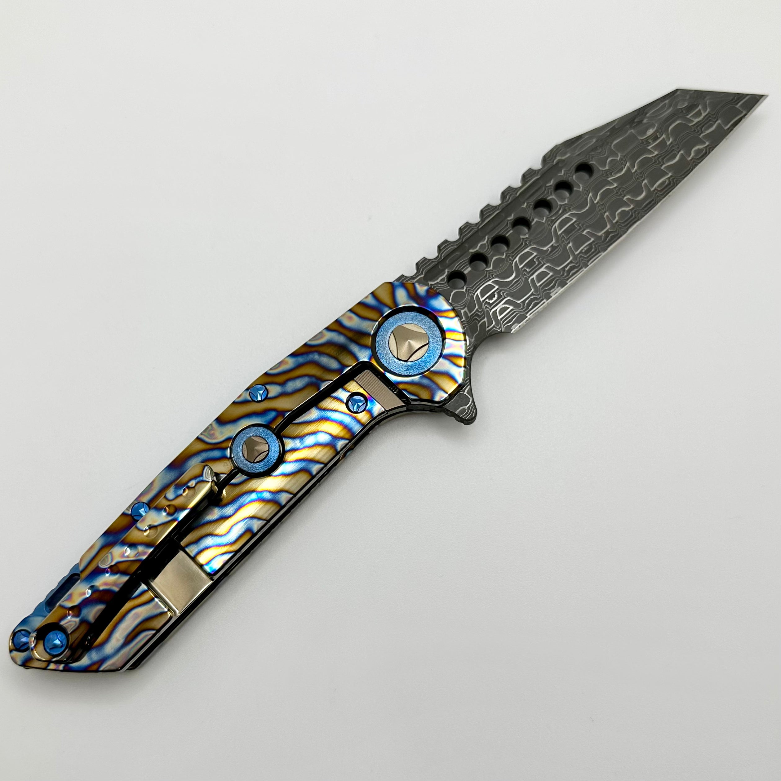 Premium Marfione Warhound Titanium Knife with Vegas Forge Reptilian Damascus Blade