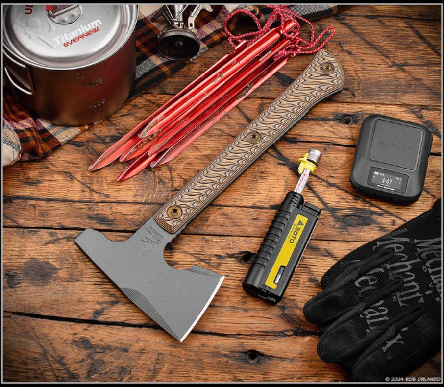 Premium RMJ Jenny Wren Hammer Poll Tomahawk with Hyena Brown G-10 - Ultimate Outdoor Tool